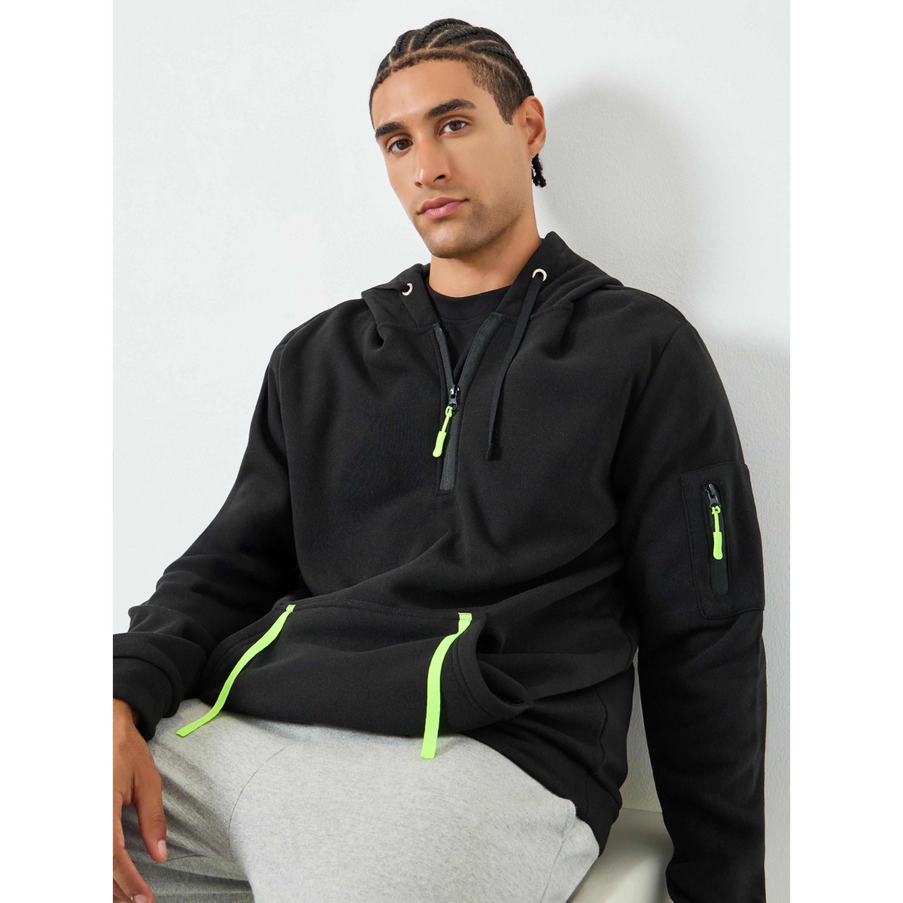 Take Two Men Solid Half-Zip Kangaroo Pocket Detail Hoodie-men-winterwear-hoodiesandsweatshirts-image-3