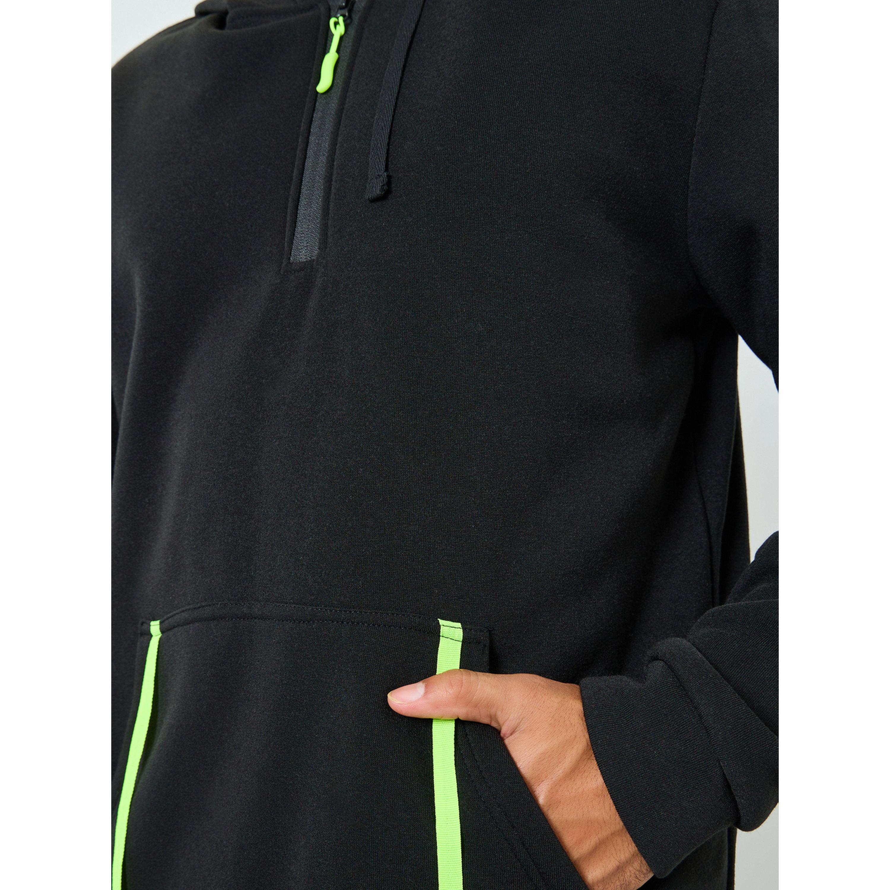 Take Two Men Solid Half-Zip Kangaroo Pocket Detail Hoodie-men-winterwear-hoodiesandsweatshirts-image-4
