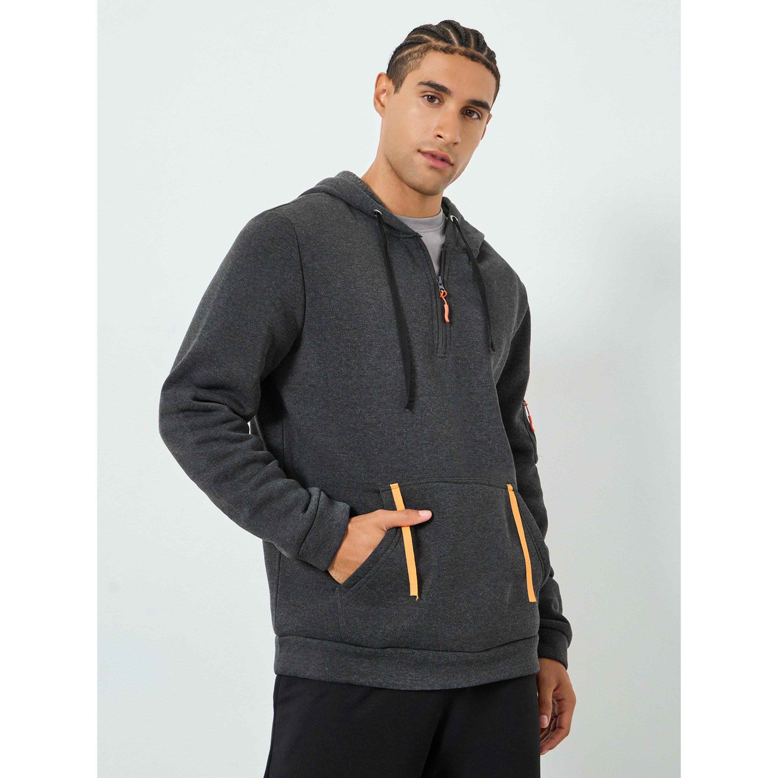 Take Two Men Grey Half-Zip Hoodie with Kangaroo Pocket-men-winterwear-hoodiesandsweatshirts-image-1