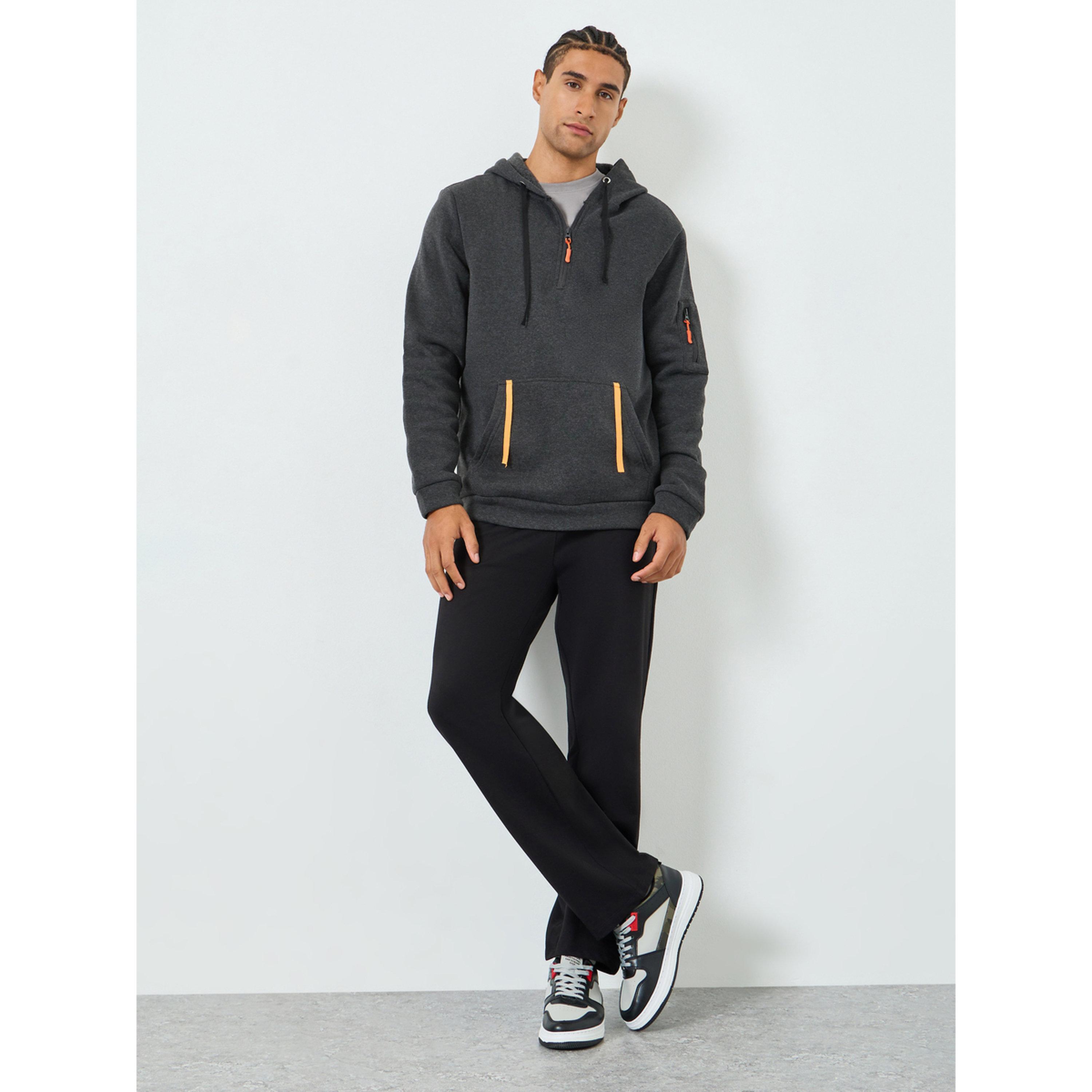 Take Two Men Grey Half-Zip Hoodie with Kangaroo Pocket-men-winterwear-hoodiesandsweatshirts-image-2