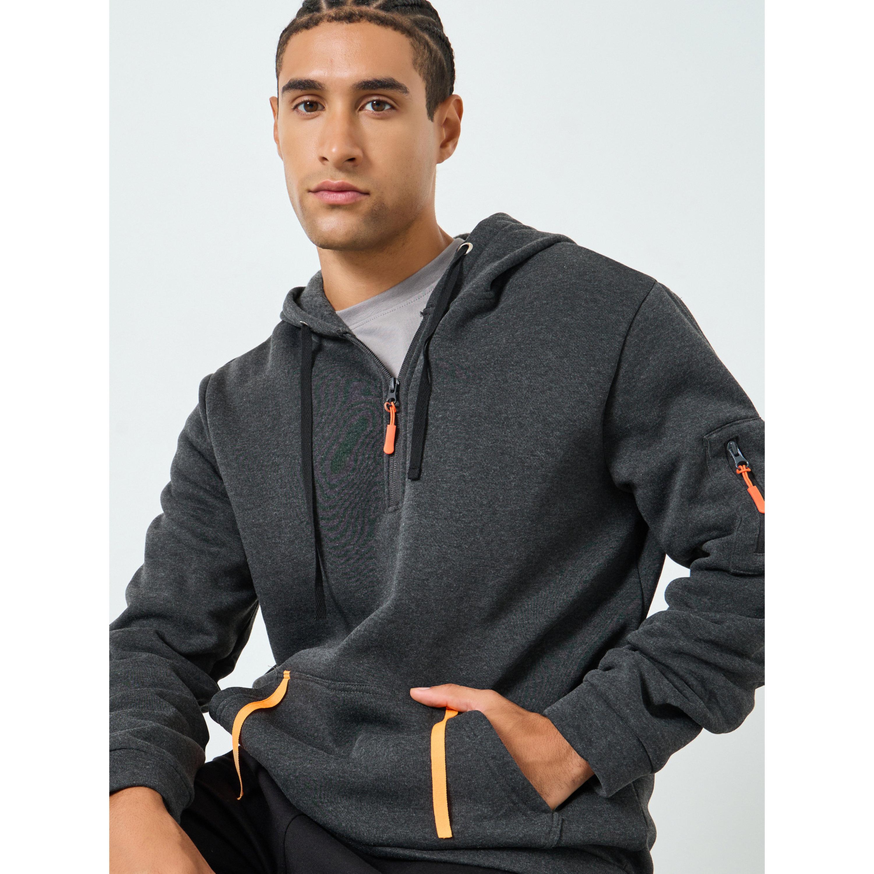 Take Two Men Grey Half-Zip Hoodie with Kangaroo Pocket-men-winterwear-hoodiesandsweatshirts-image-3