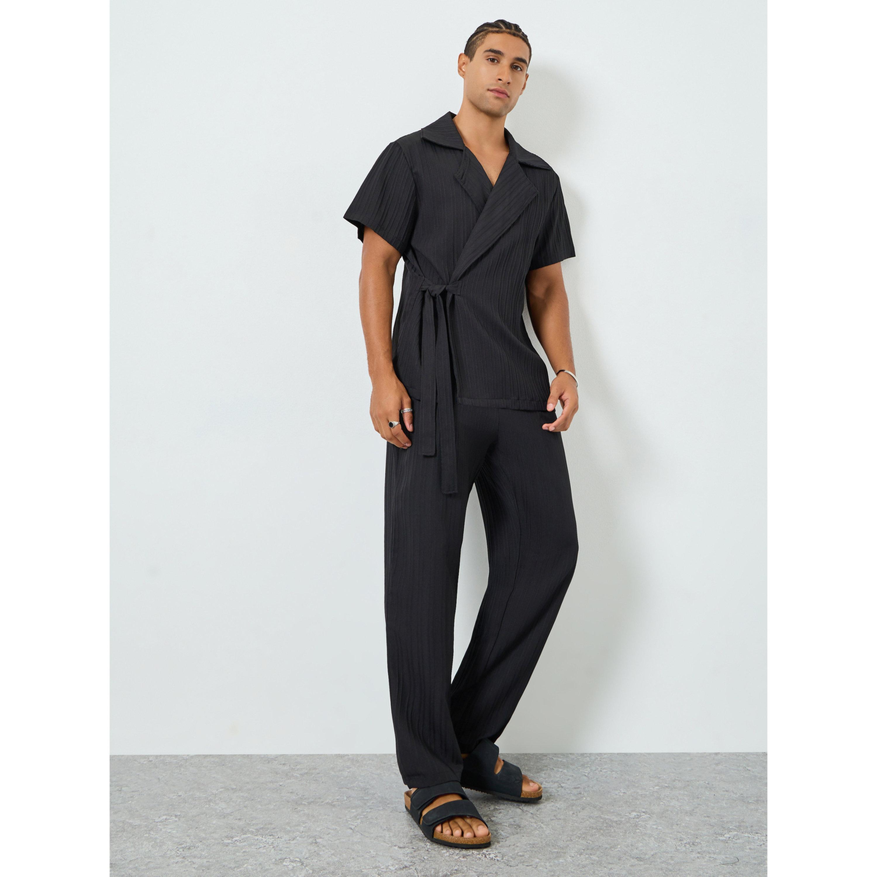 Take Two Men Textured Wrap Front Shirt and Pants Set-men-clothing-coordsets-image-1