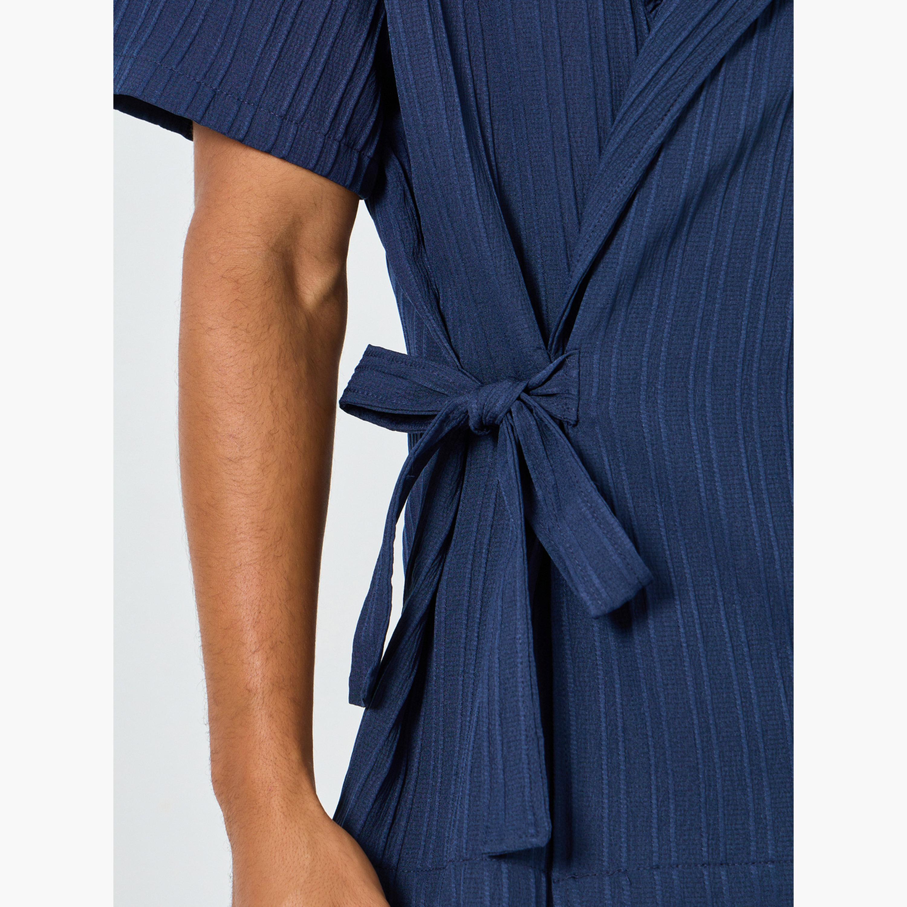 Take Two Men Navy Blue Tie-Up Short Shirt and Pants Co-Ords-men-clothing-coordsets-image-3