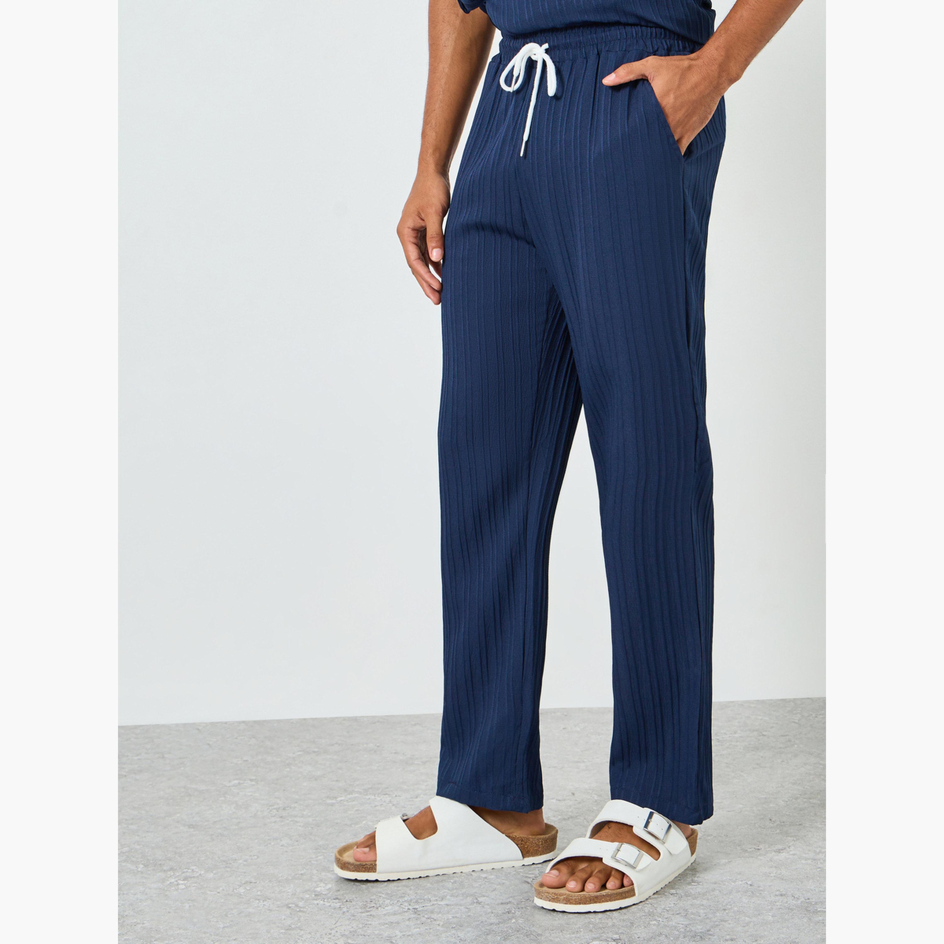 Take Two Men Navy Blue Tie-Up Short Shirt and Pants Co-Ords-men-clothing-coordsets-image-4