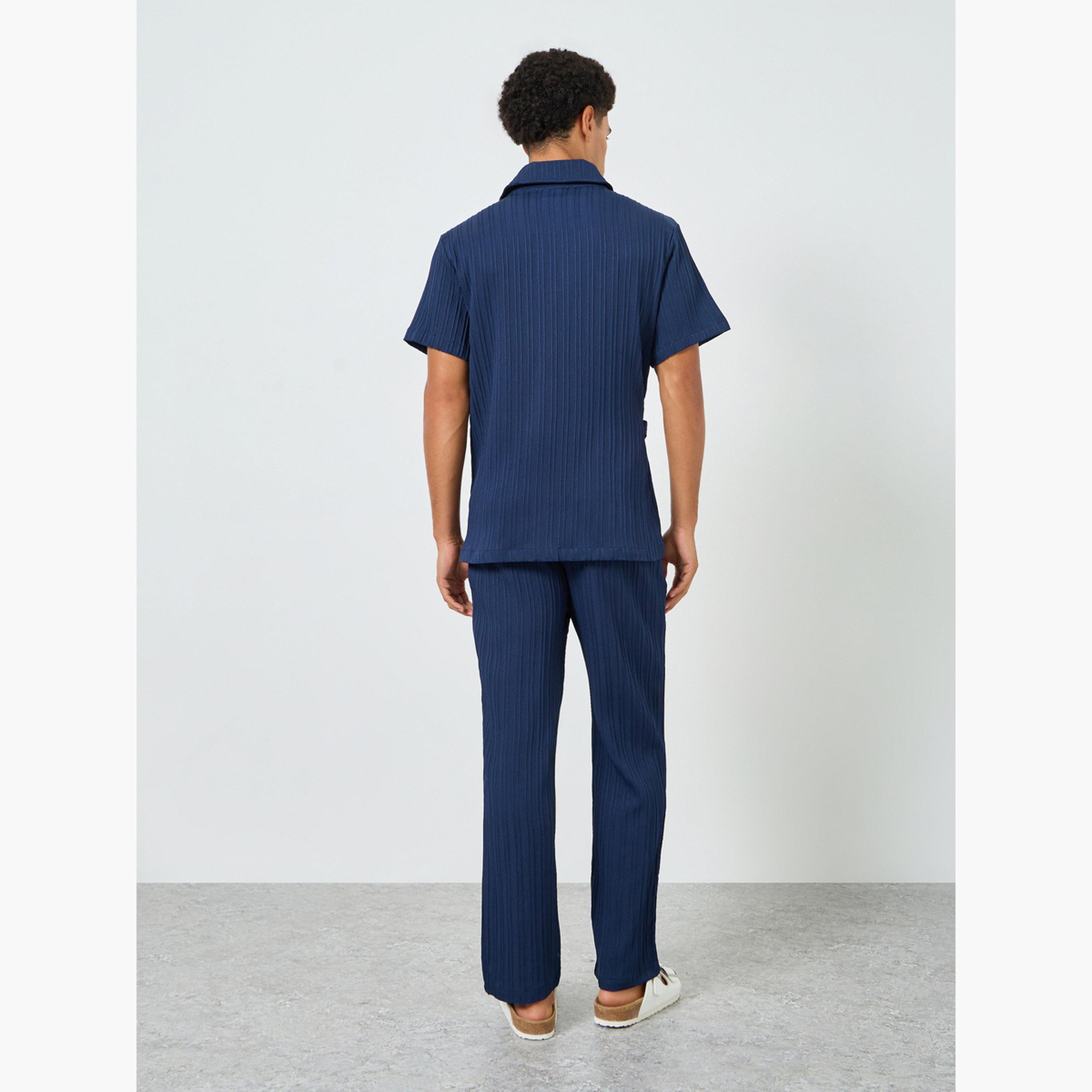 Take Two Men Navy Blue Tie-Up Short Shirt and Pants Co-Ords-men-clothing-coordsets-image-5