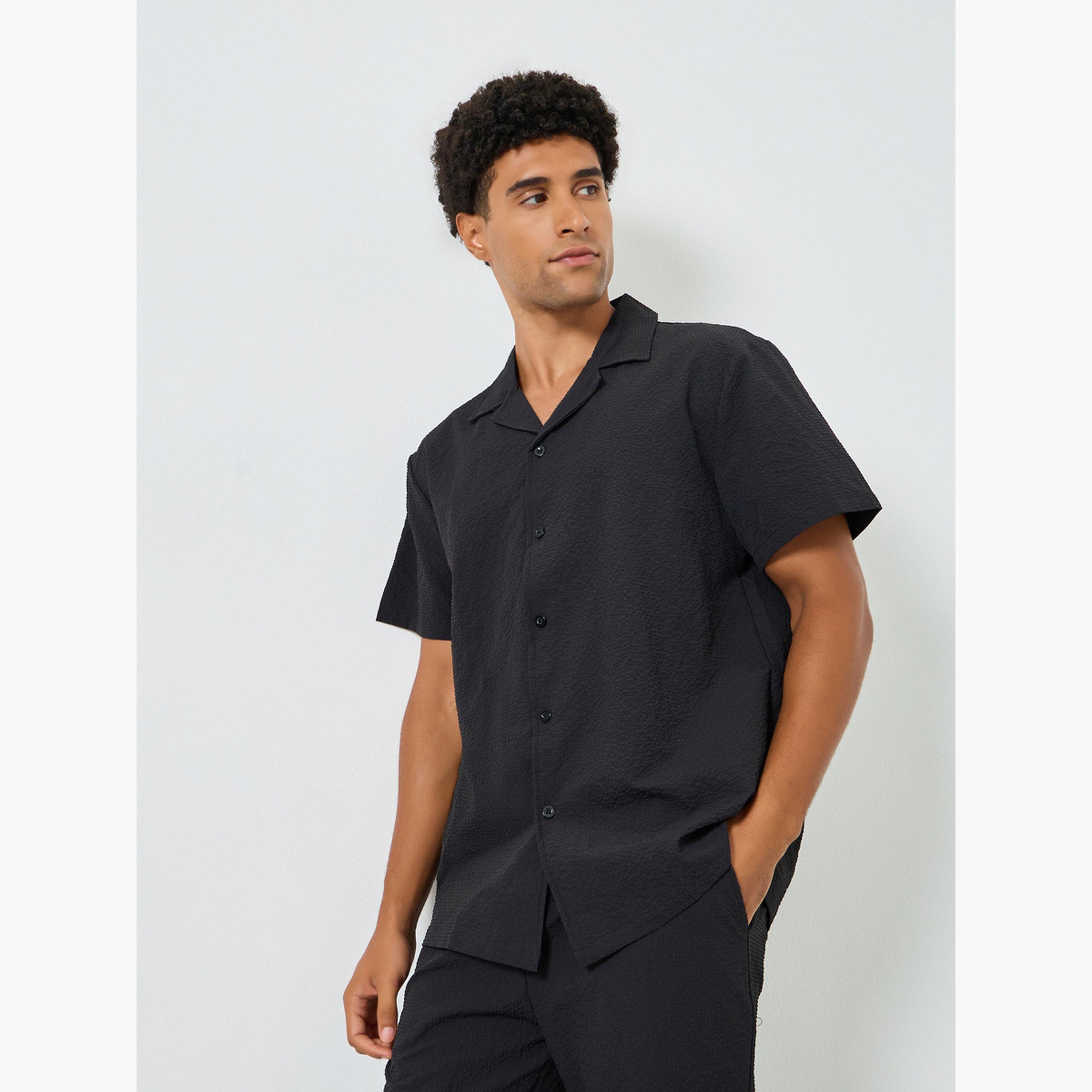 Take Two Men Black Textured Short Sleeve Shirt and Pants Co-Ords-men-clothing-coordsets-image-2