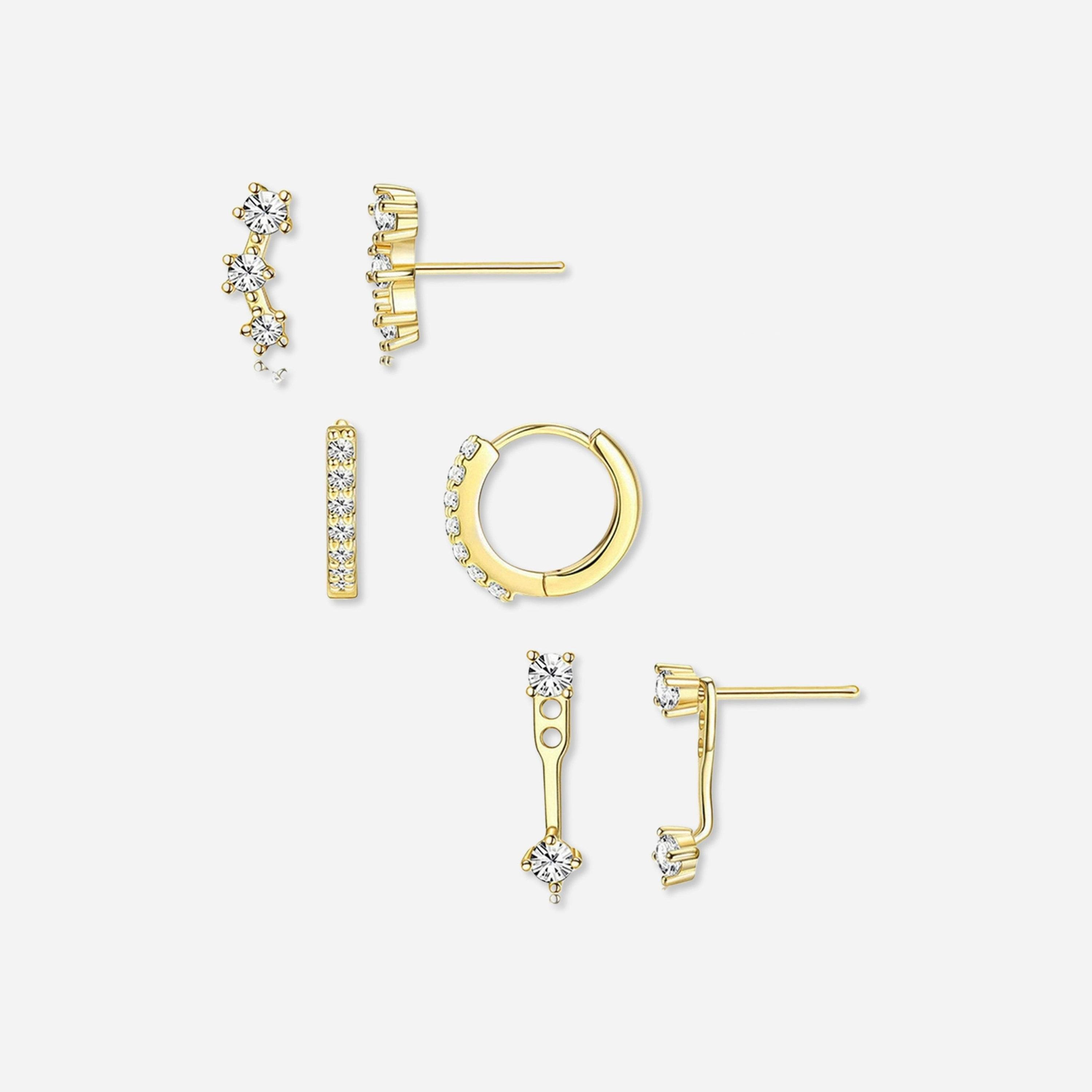 Take Two Pack of 3 - Embellished Gold Stud Earring-women-watchesandjewellery-jewellery-earrings-image-1
