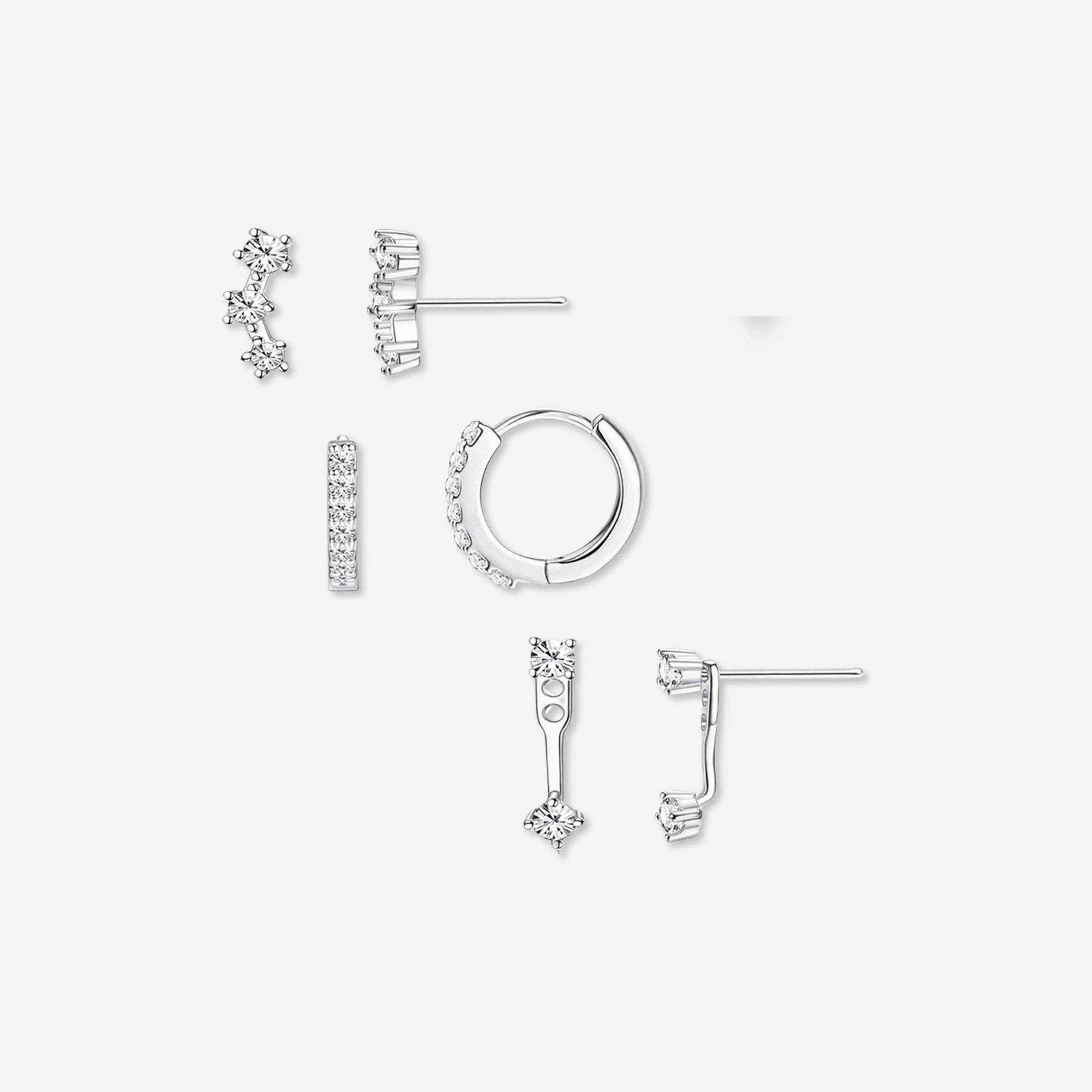تيك تو - عبوة 3 قطع - أقراط فضية مزخرفة-women-watchesandjewellery-jewellery-earrings-image-1