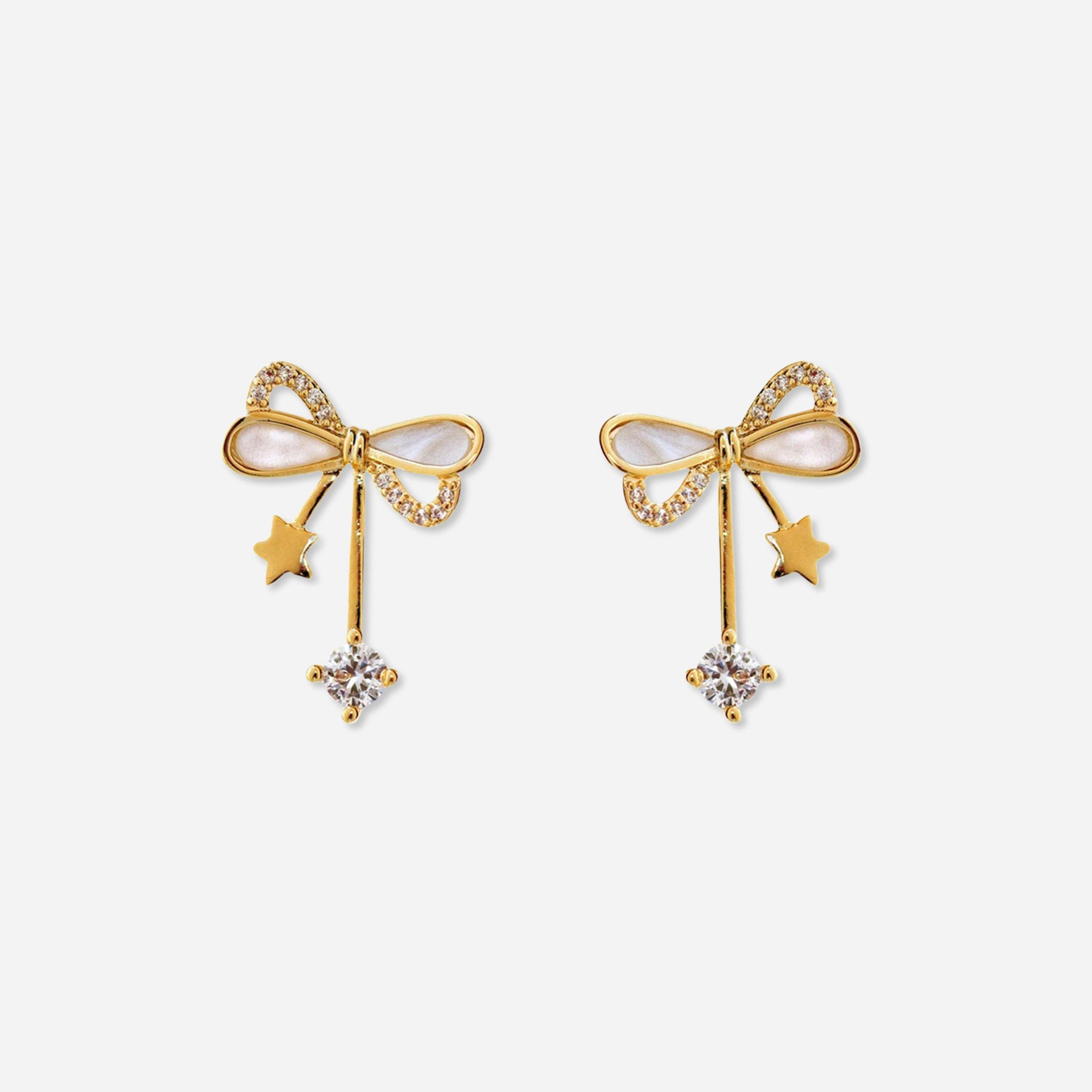 Take Two Gold Bow Stud Earrings with Crystal Dangle-women-watchesandjewellery-jewellery-earrings-image-1