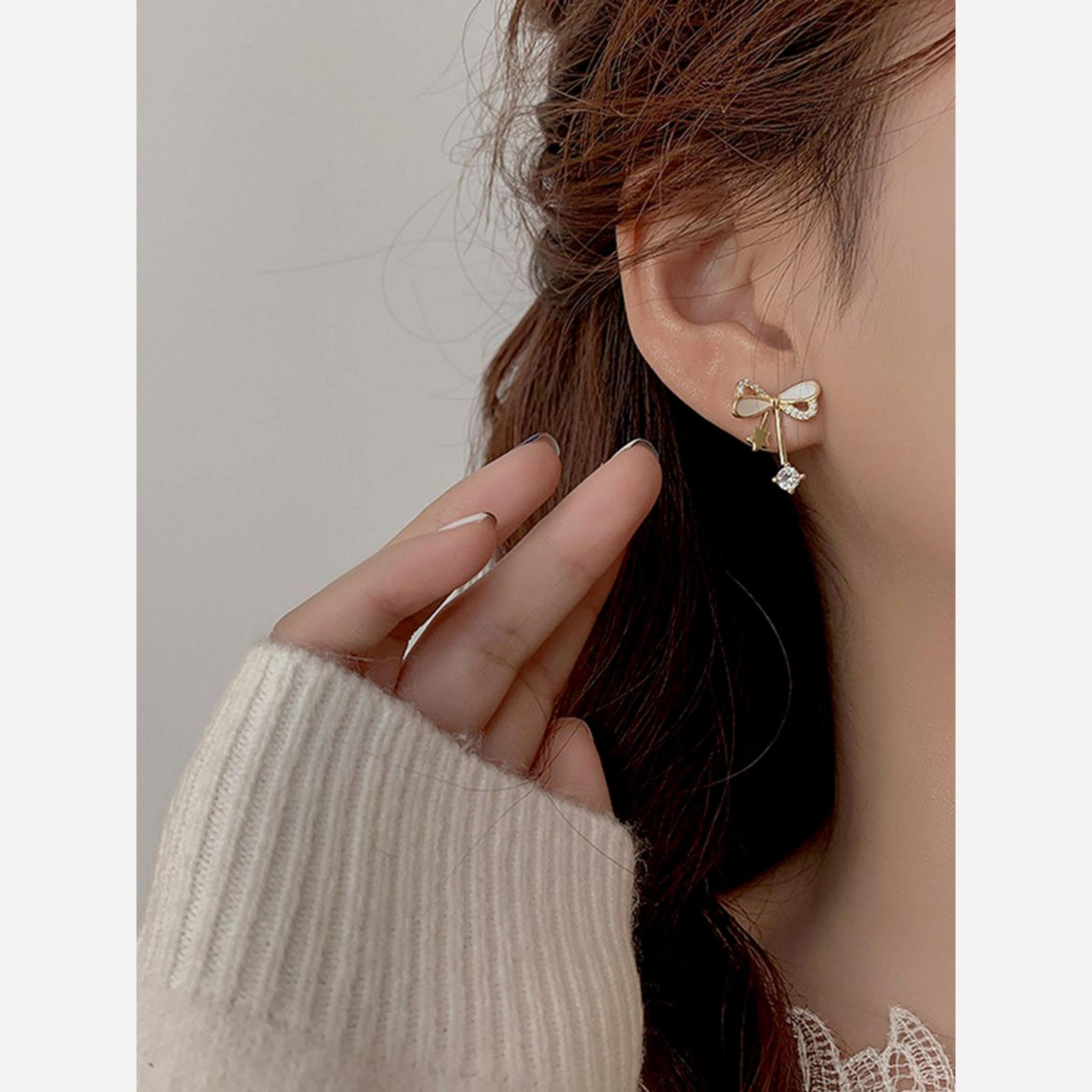 Take Two Gold Bow Stud Earrings with Crystal Dangle-women-watchesandjewellery-jewellery-earrings-image-2