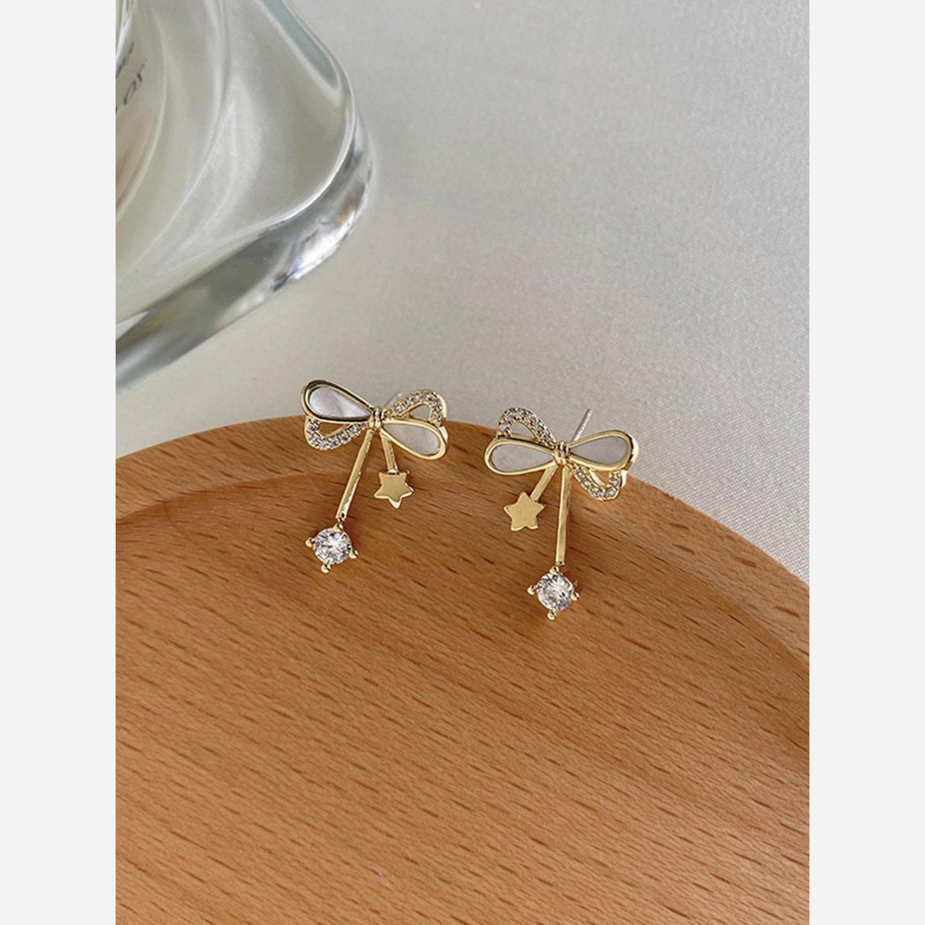 Take Two Gold Bow Stud Earrings with Crystal Dangle-women-watchesandjewellery-jewellery-earrings-image-3