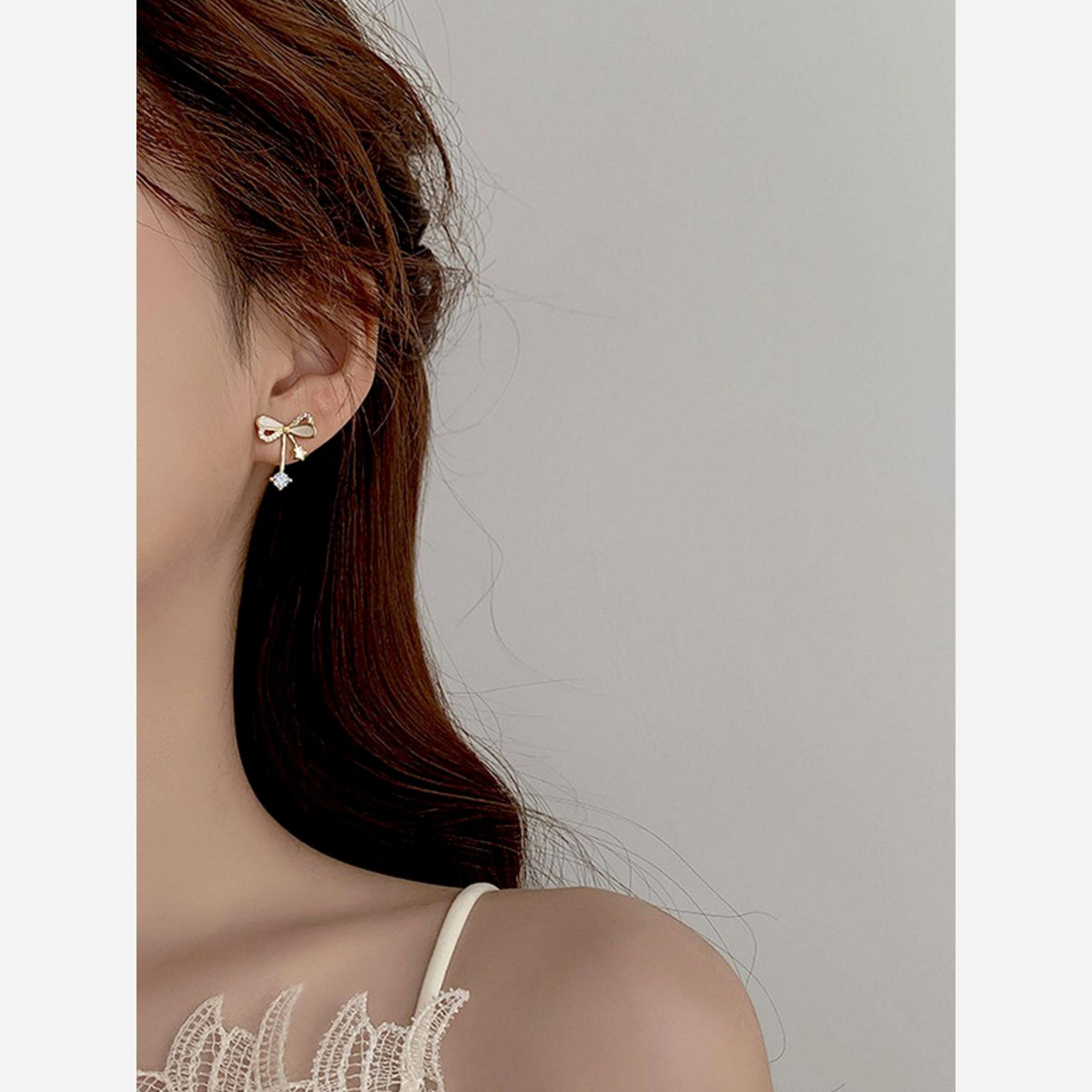Take Two Gold Bow Stud Earrings with Crystal Dangle-women-watchesandjewellery-jewellery-earrings-image-4