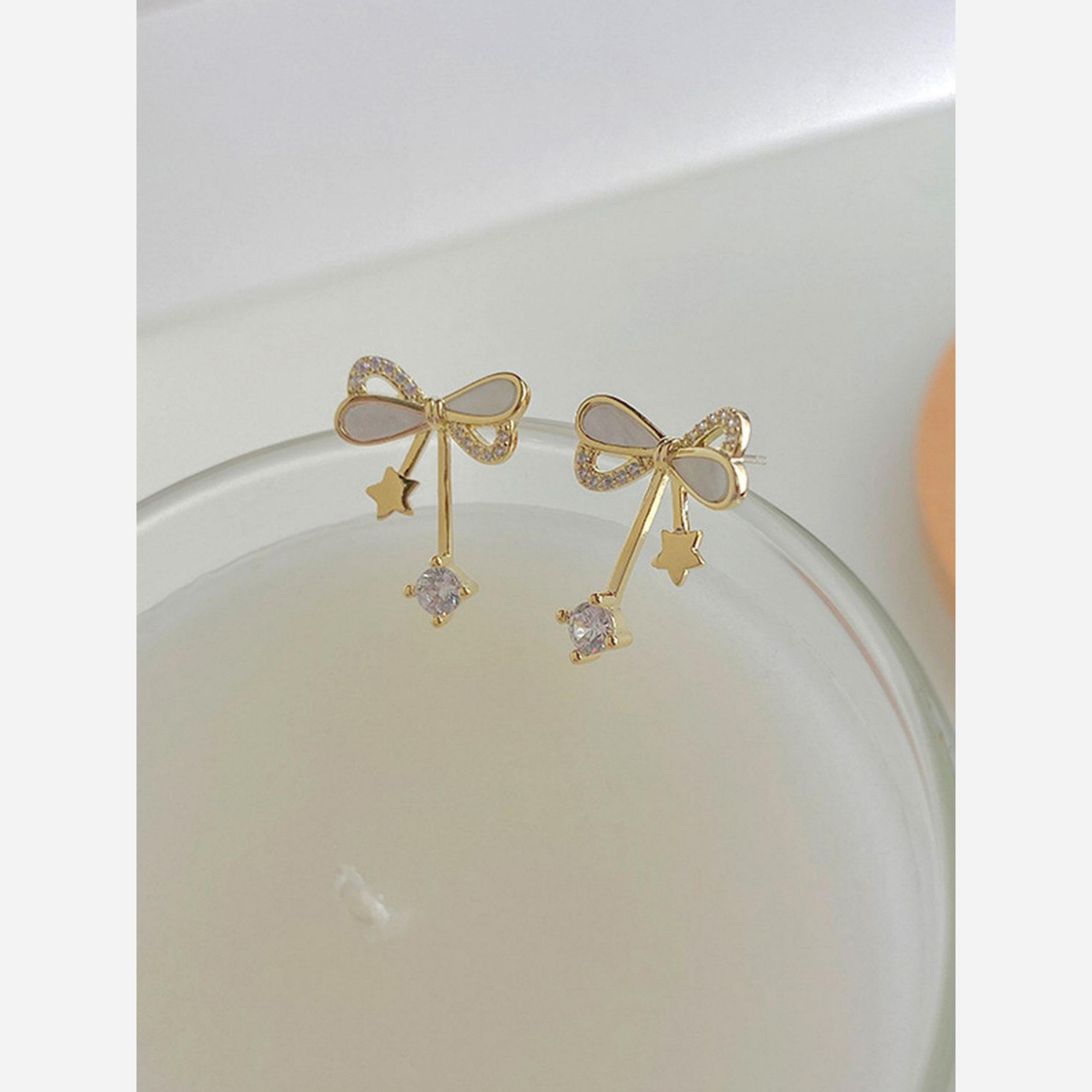 Take Two Gold Bow Stud Earrings with Crystal Dangle-women-watchesandjewellery-jewellery-earrings-image-5