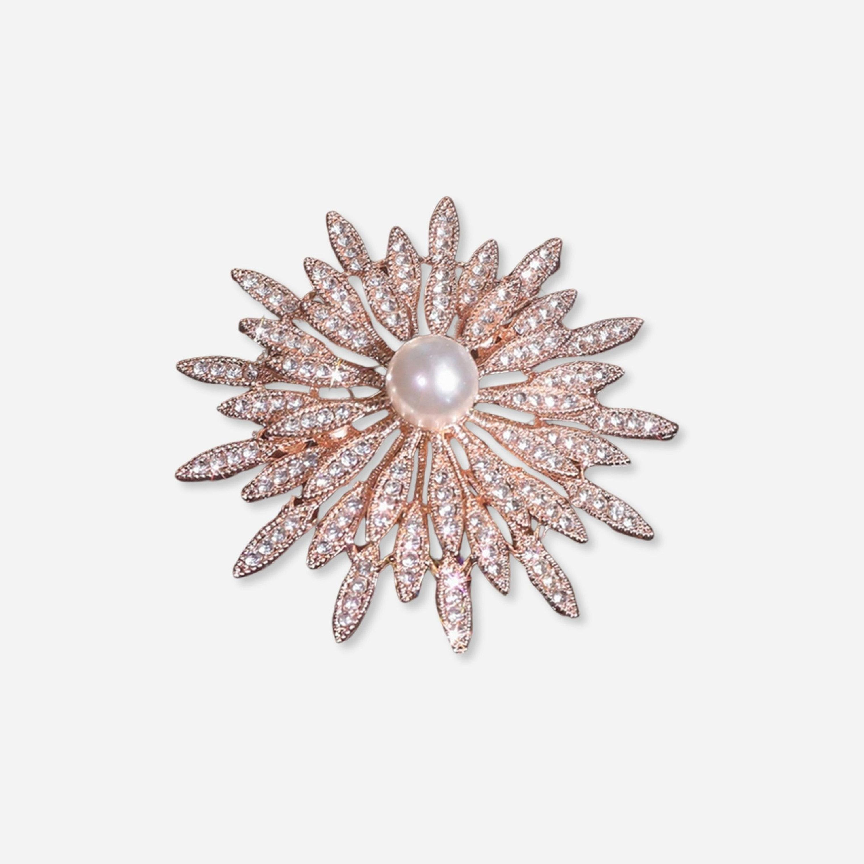 تيك تو - بروش زهرة من الكريستال الذهبي مع لؤلؤ صناعي-women-watchesandjewellery-jewellery-brooches-image-1