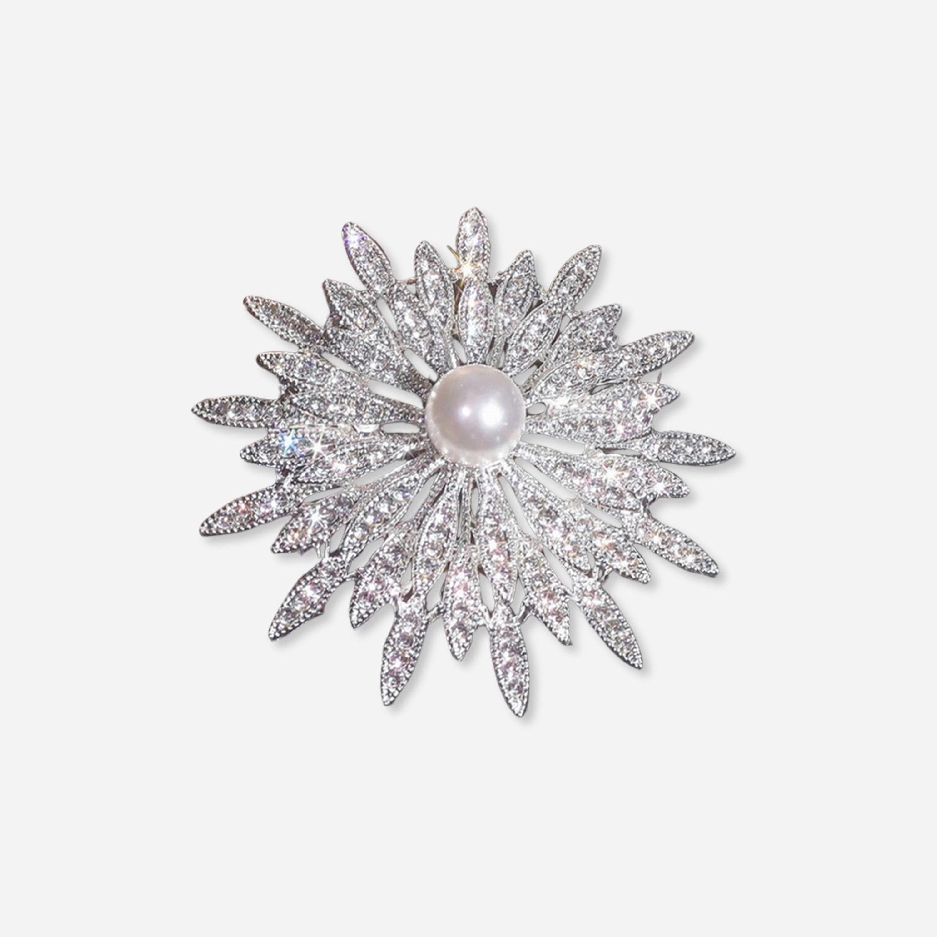 Take Two Silver Crystal Flower Brooch with Faux Pearl-women-watchesandjewellery-jewellery-brooches-image-1