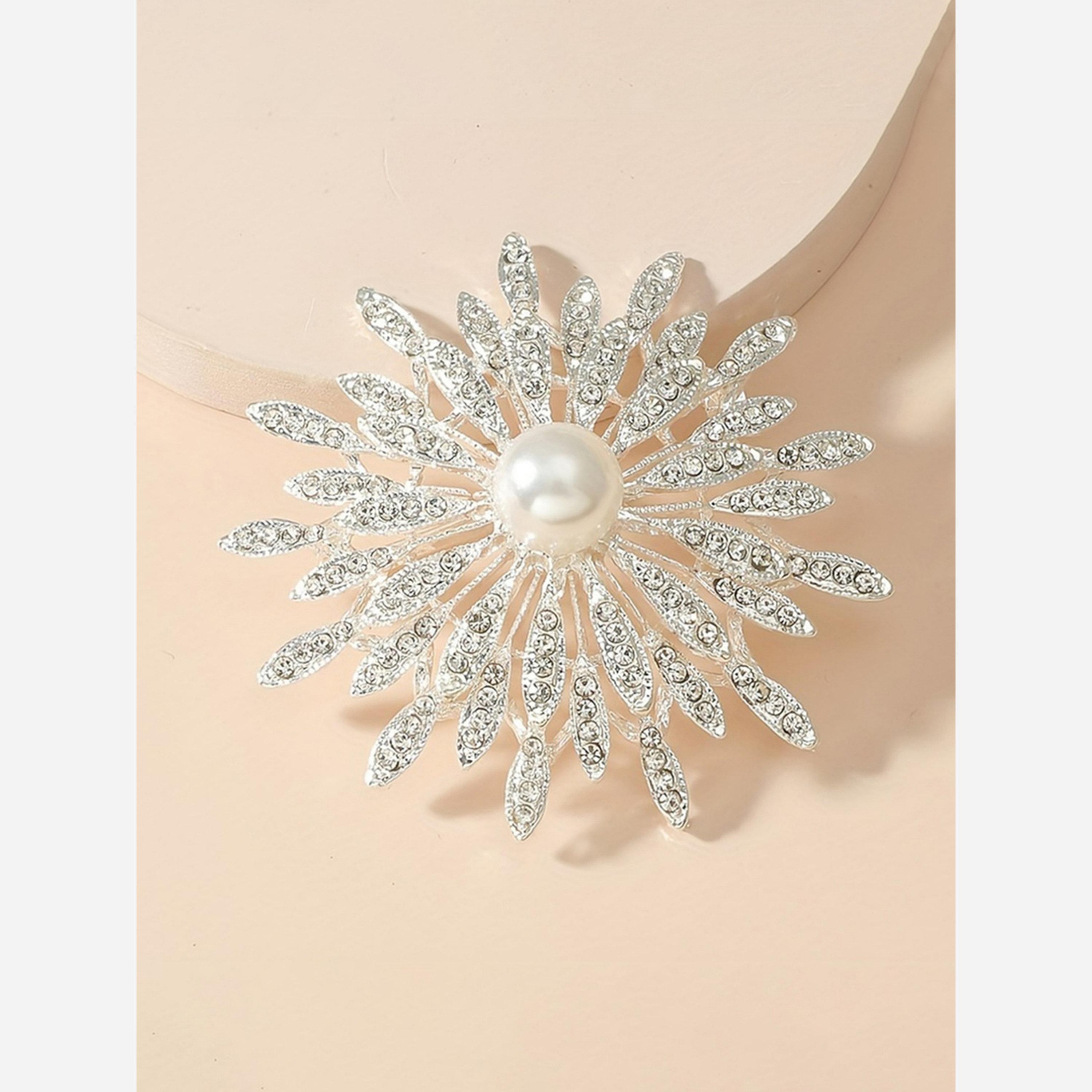 Take Two Silver Crystal Flower Brooch with Faux Pearl-women-watchesandjewellery-jewellery-brooches-image-6