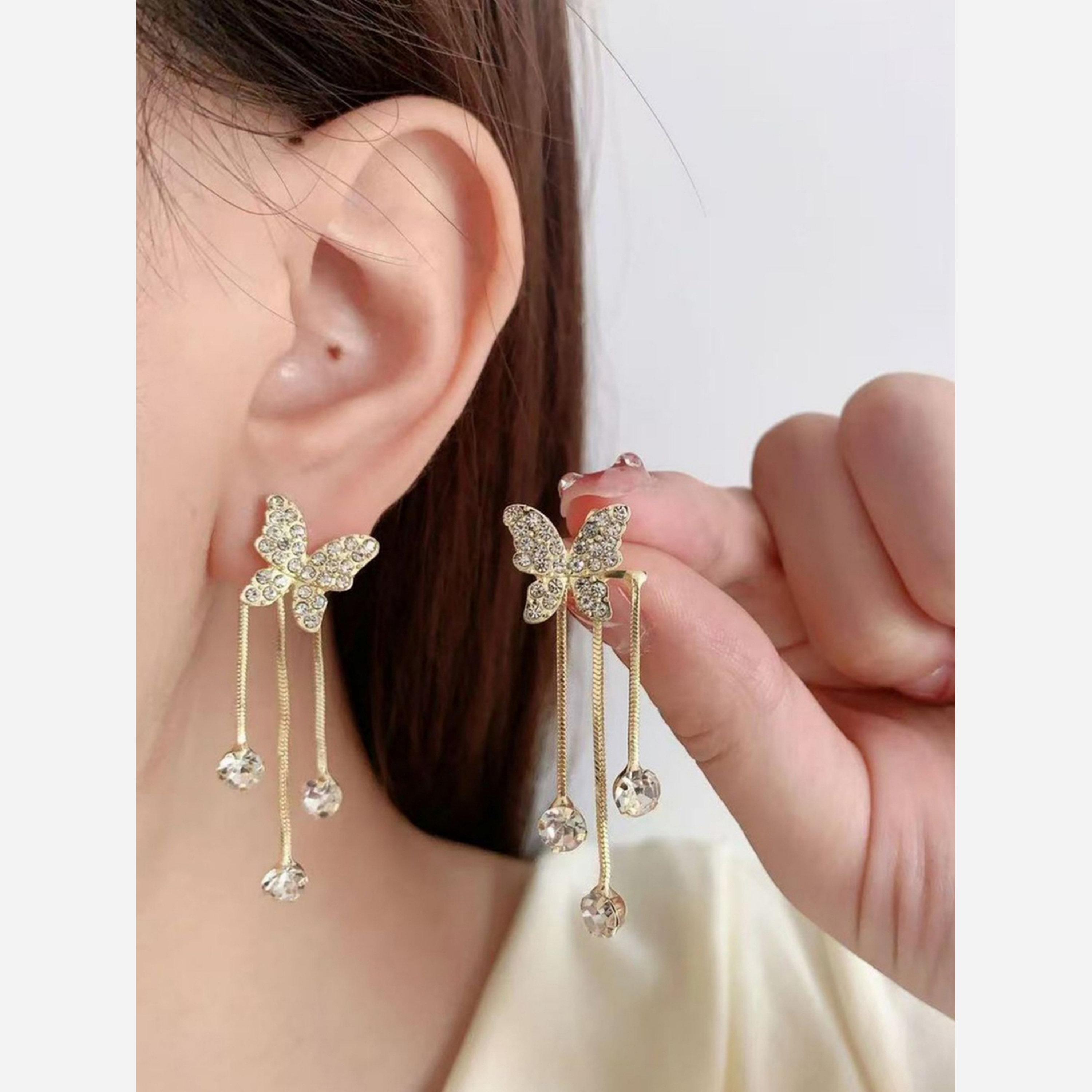 Take Two Gold Butterfly Dangle Earrings with Sparkling Accents-women-watchesandjewellery-jewellery-earrings-image-6