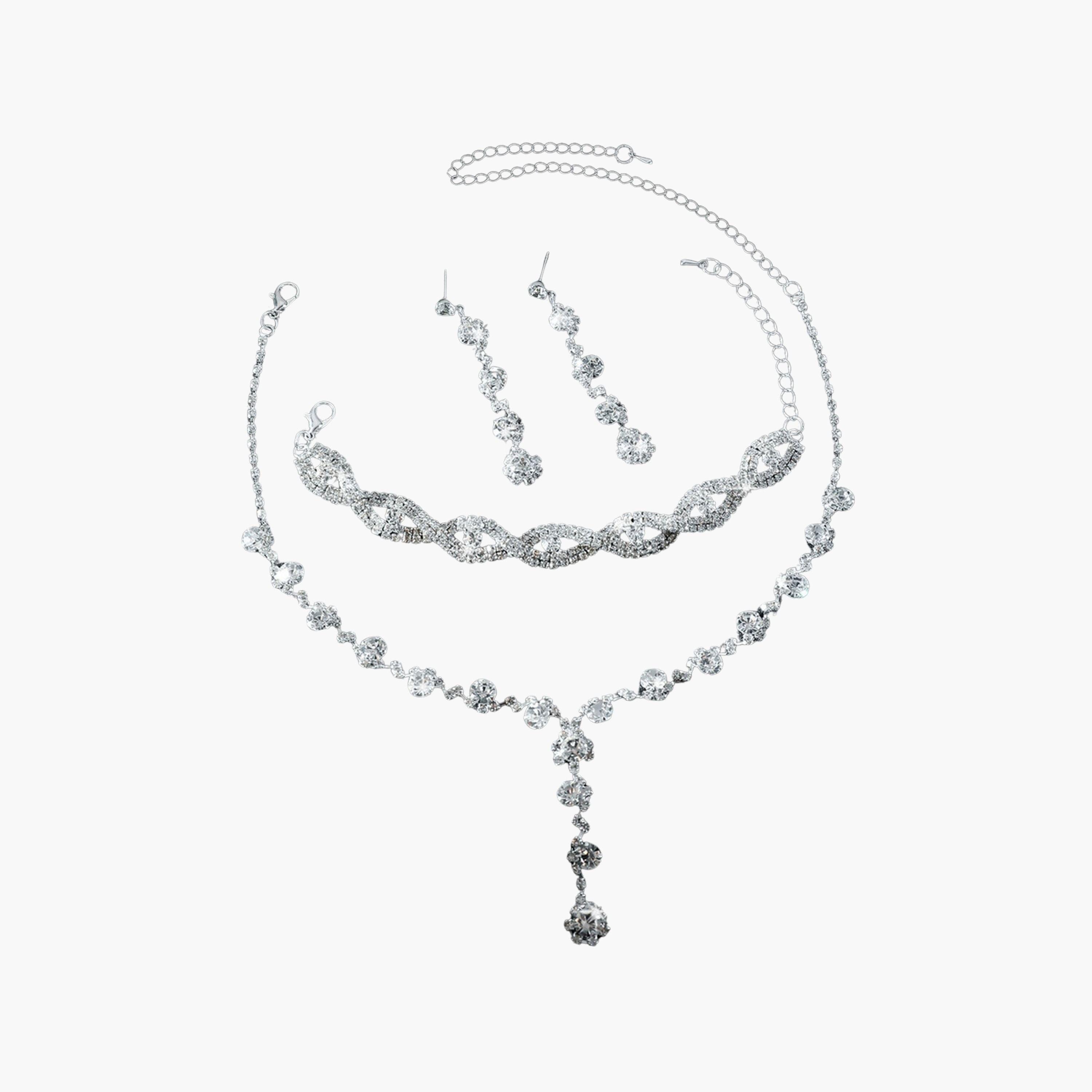 تيك تو - طقم قلادة وأقراط وسوار مزين بالفضة-women-watchesandjewellery-jewellery-jewellerysets-image-1
