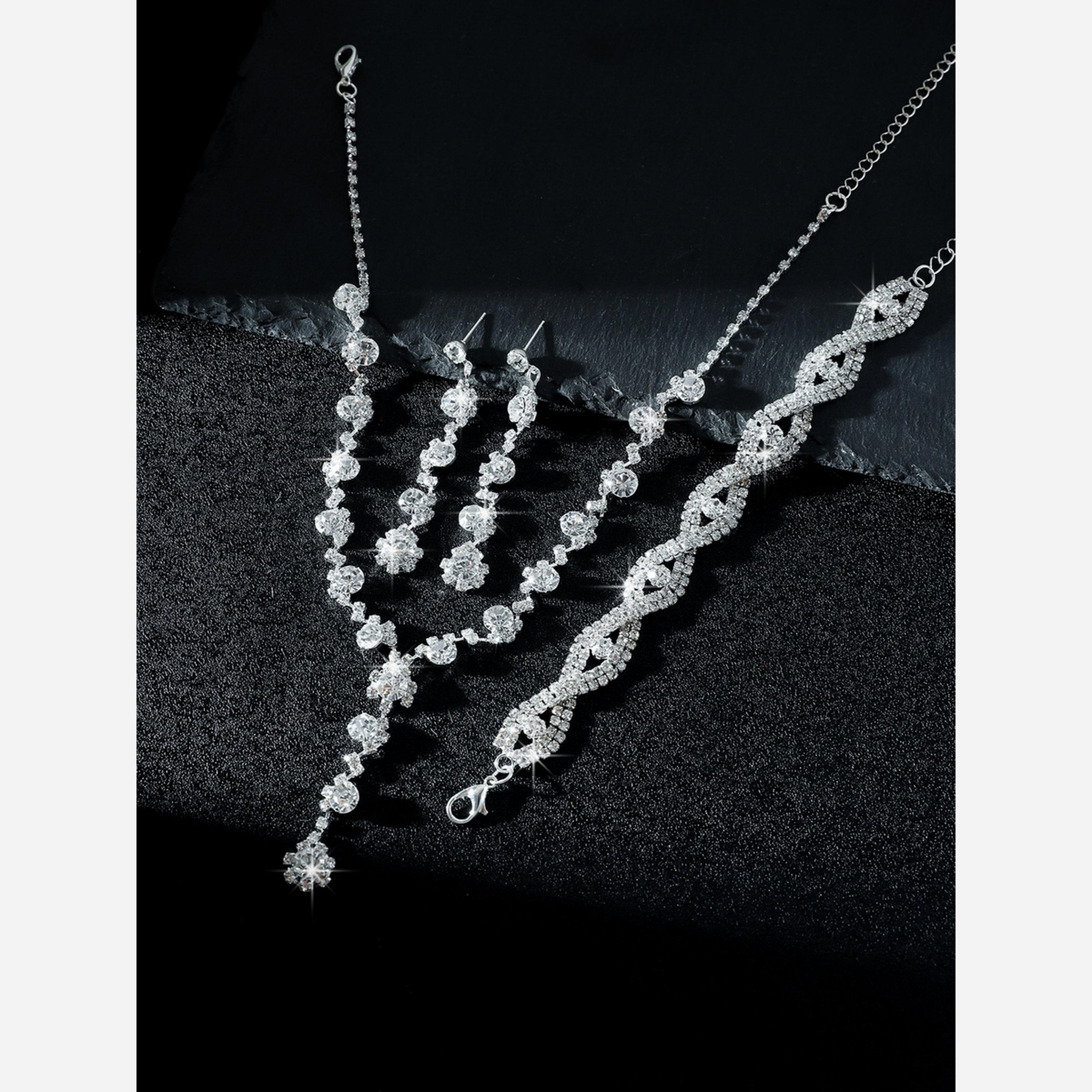 تيك تو - طقم قلادة وأقراط وسوار مزين بالفضة-women-watchesandjewellery-jewellery-jewellerysets-image-3