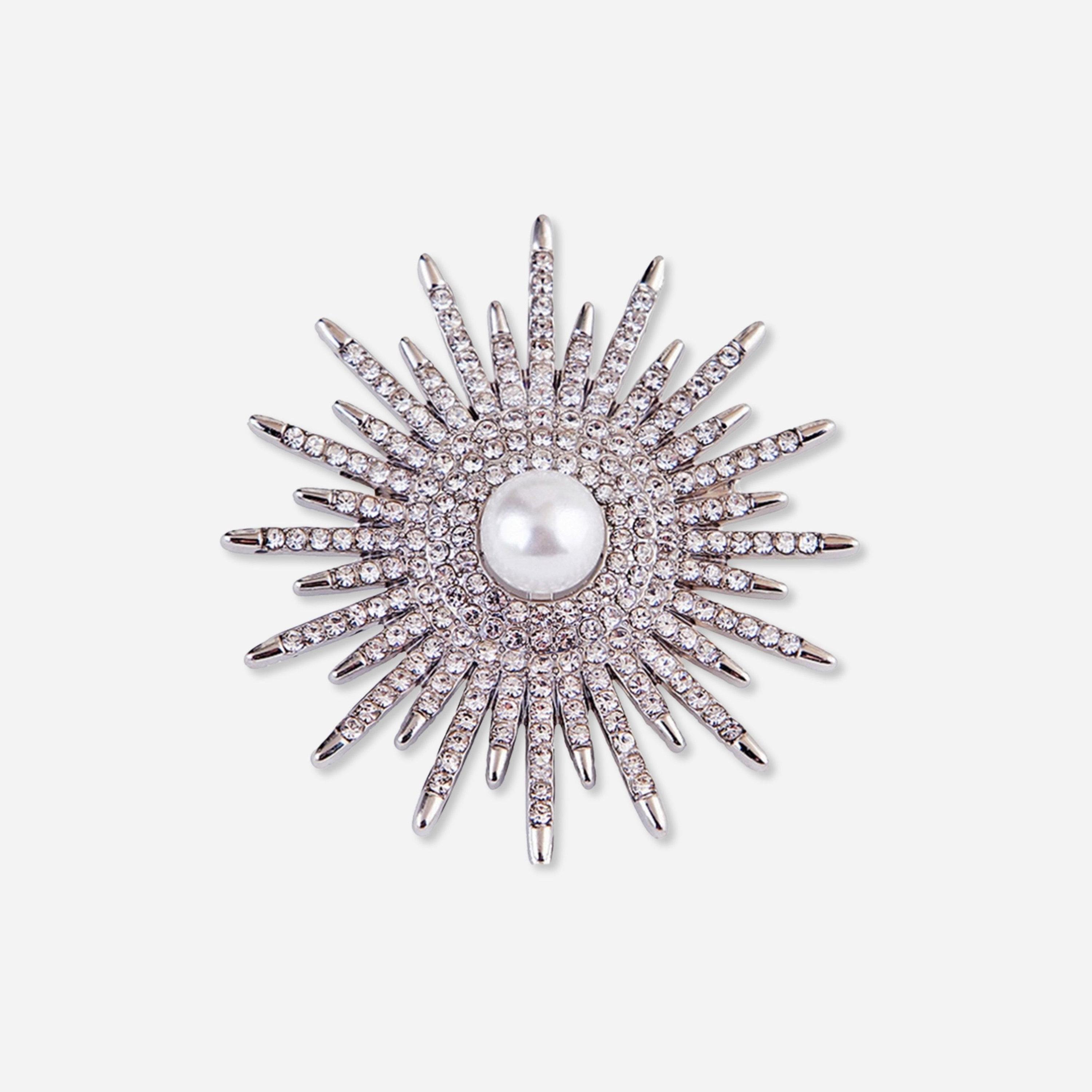 Take Two Silver Crystal Sunburst Brooch with Faux Pearl-women-watchesandjewellery-jewellery-brooches-image-1