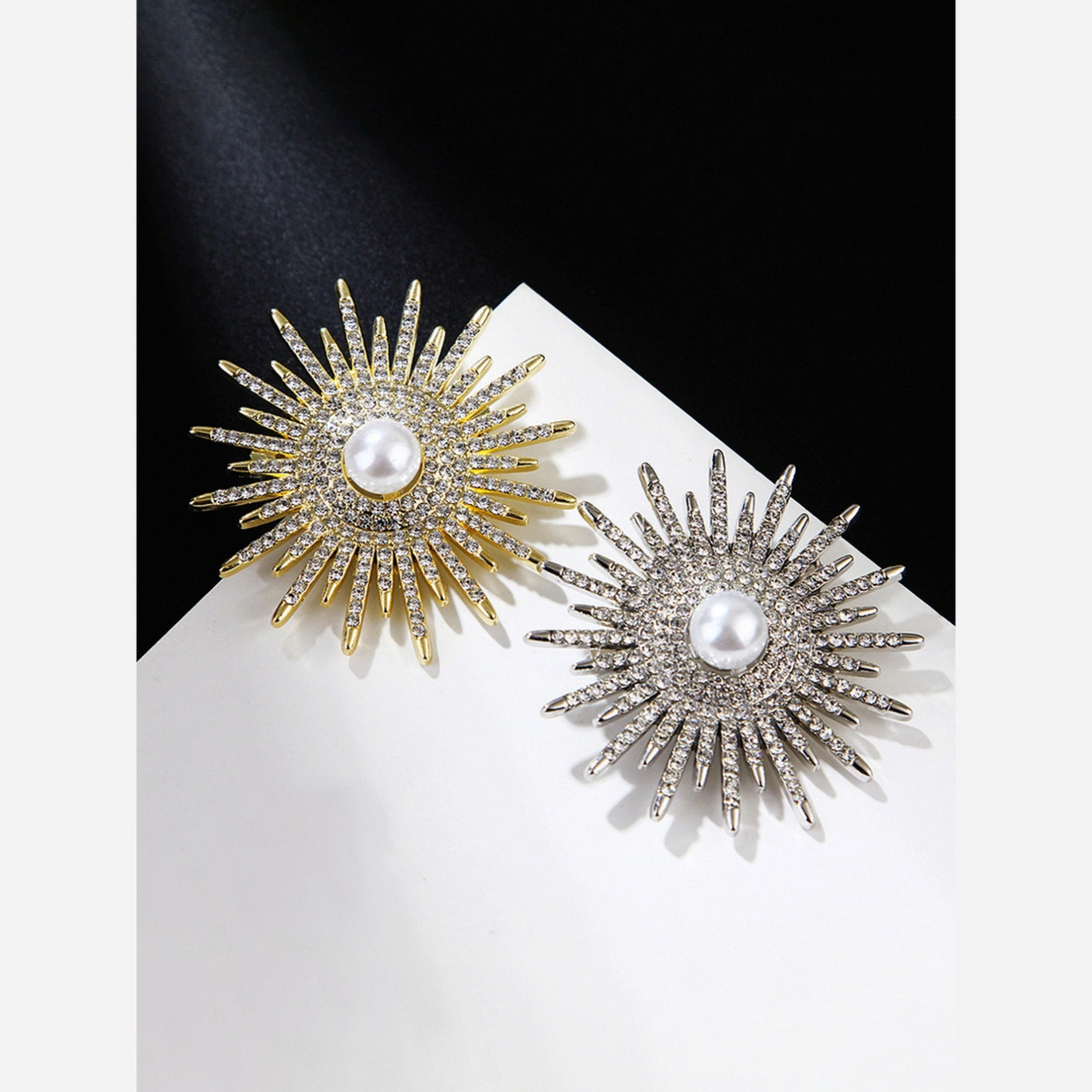 Take Two Silver Crystal Sunburst Brooch with Faux Pearl-women-watchesandjewellery-jewellery-brooches-image-3