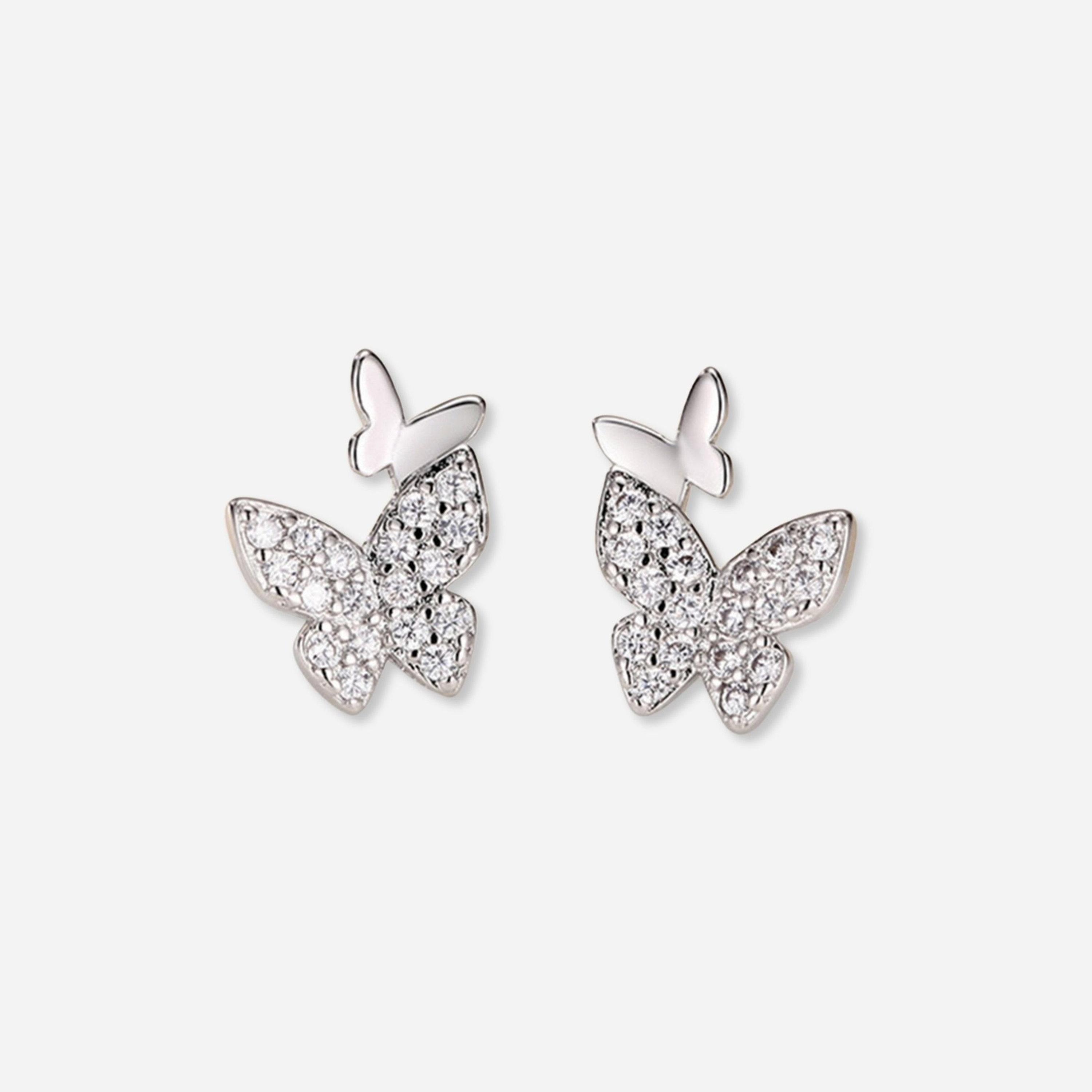 تيك تو - أقراط فضية مزينة على شكل فراشة-women-watchesandjewellery-jewellery-earrings-image-1