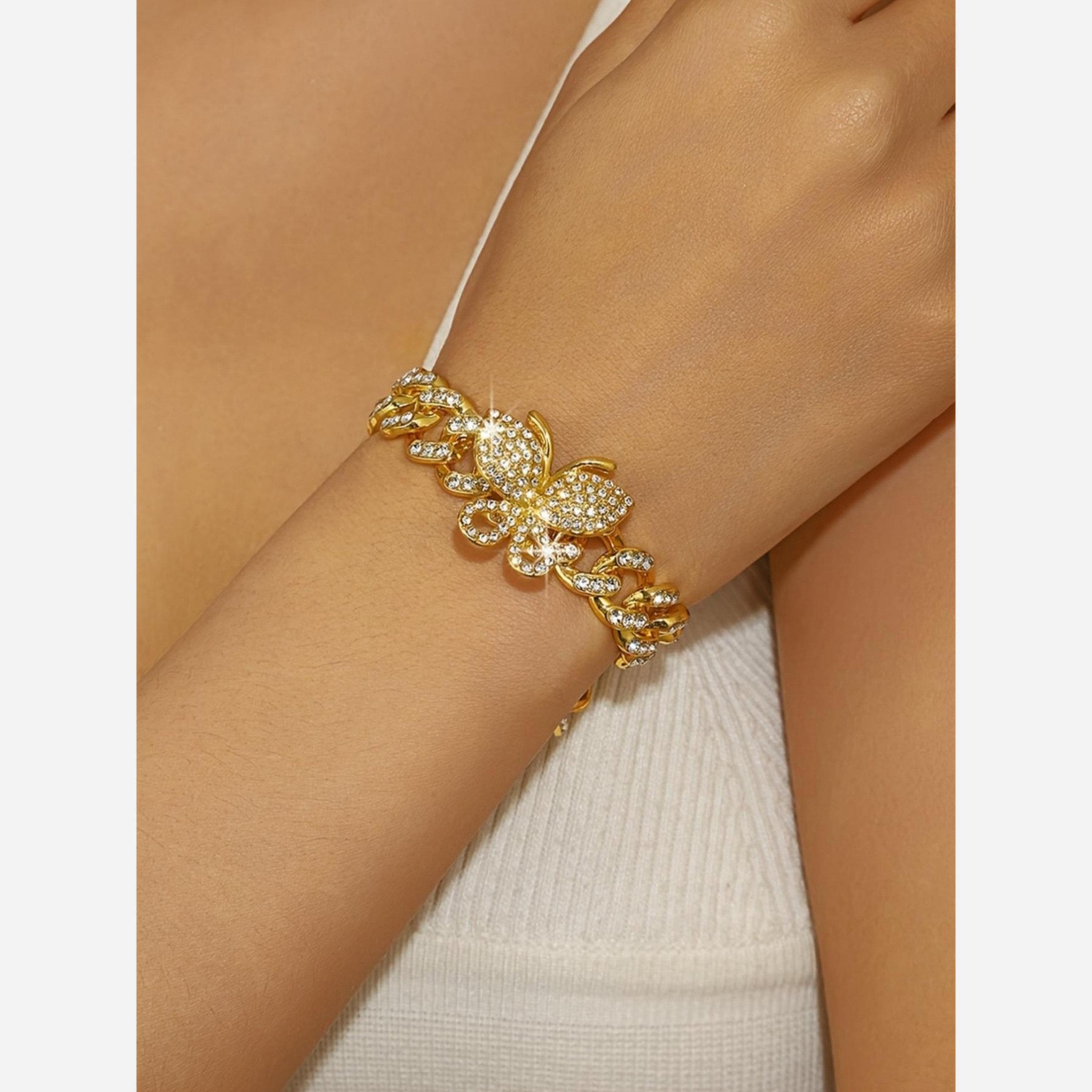تيك تو - سوار سلسلة كوبية ذهبية على شكل فراشة-women-watchesandjewellery-jewellery-banglesandbracelets-image-2