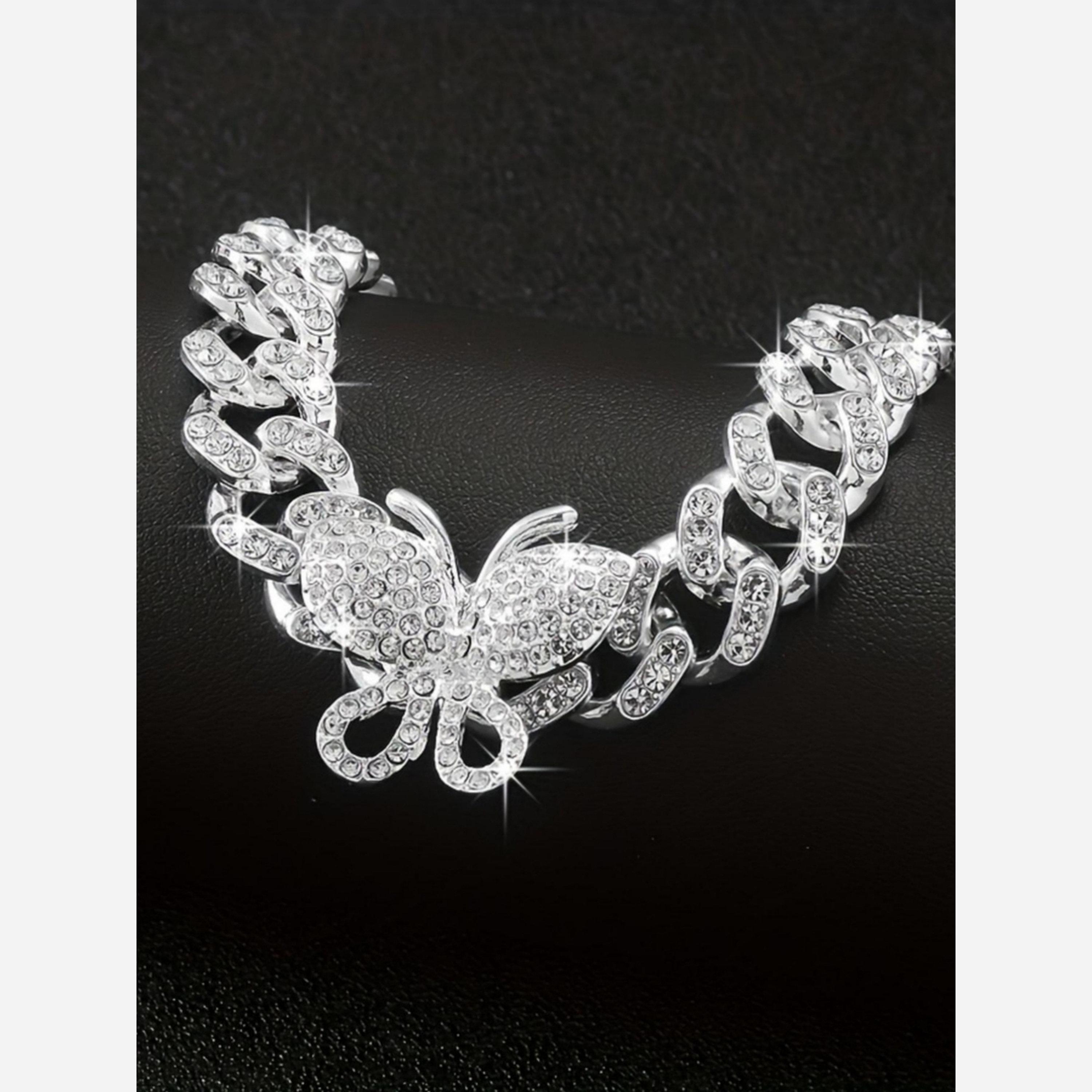 تيك تو - سوار سلسلة كوبية فضي على شكل فراشة-women-watchesandjewellery-jewellery-banglesandbracelets-image-3