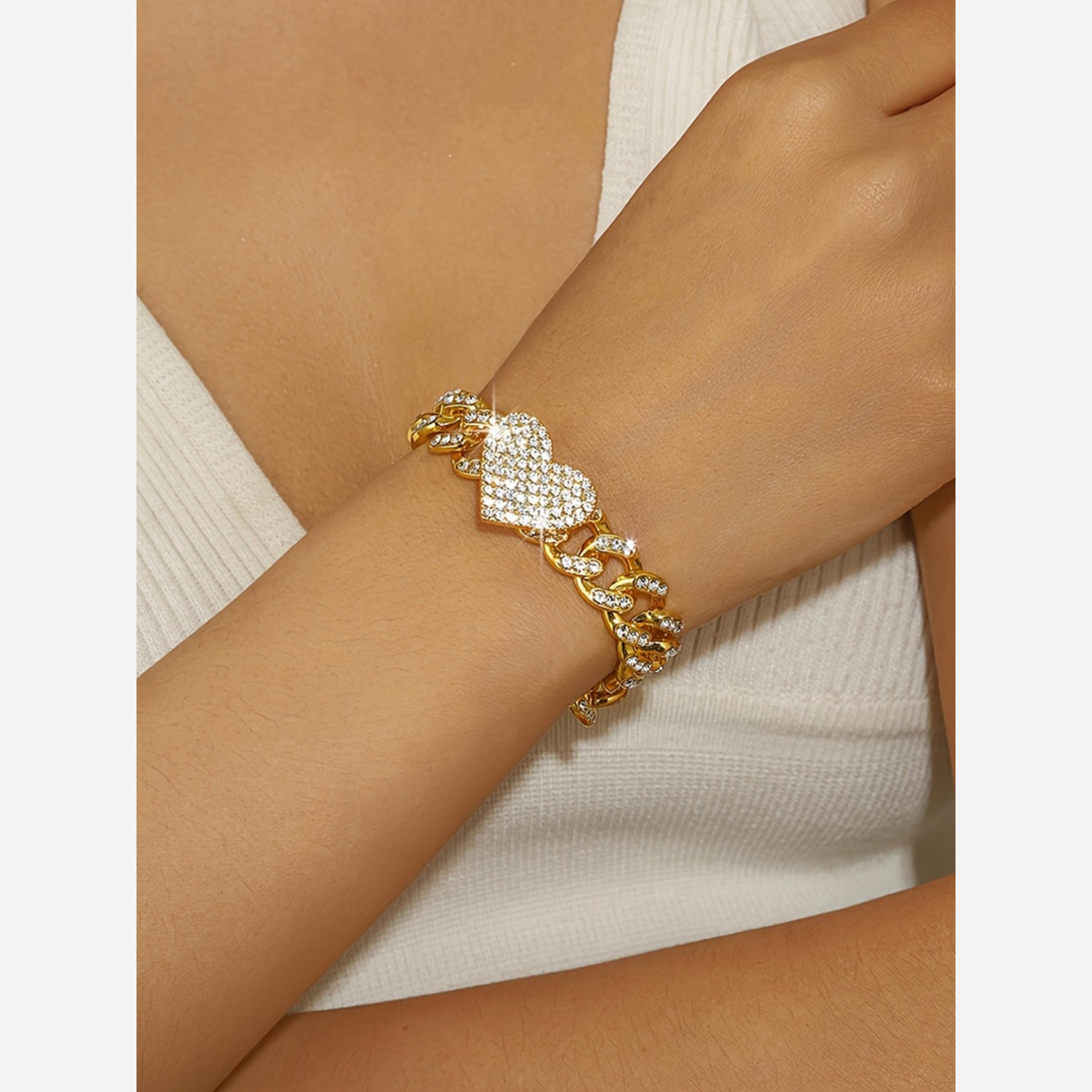 تيك تو - سوار سلسلة ذهبي مزين على شكل قلب-women-watchesandjewellery-jewellery-banglesandbracelets-image-2