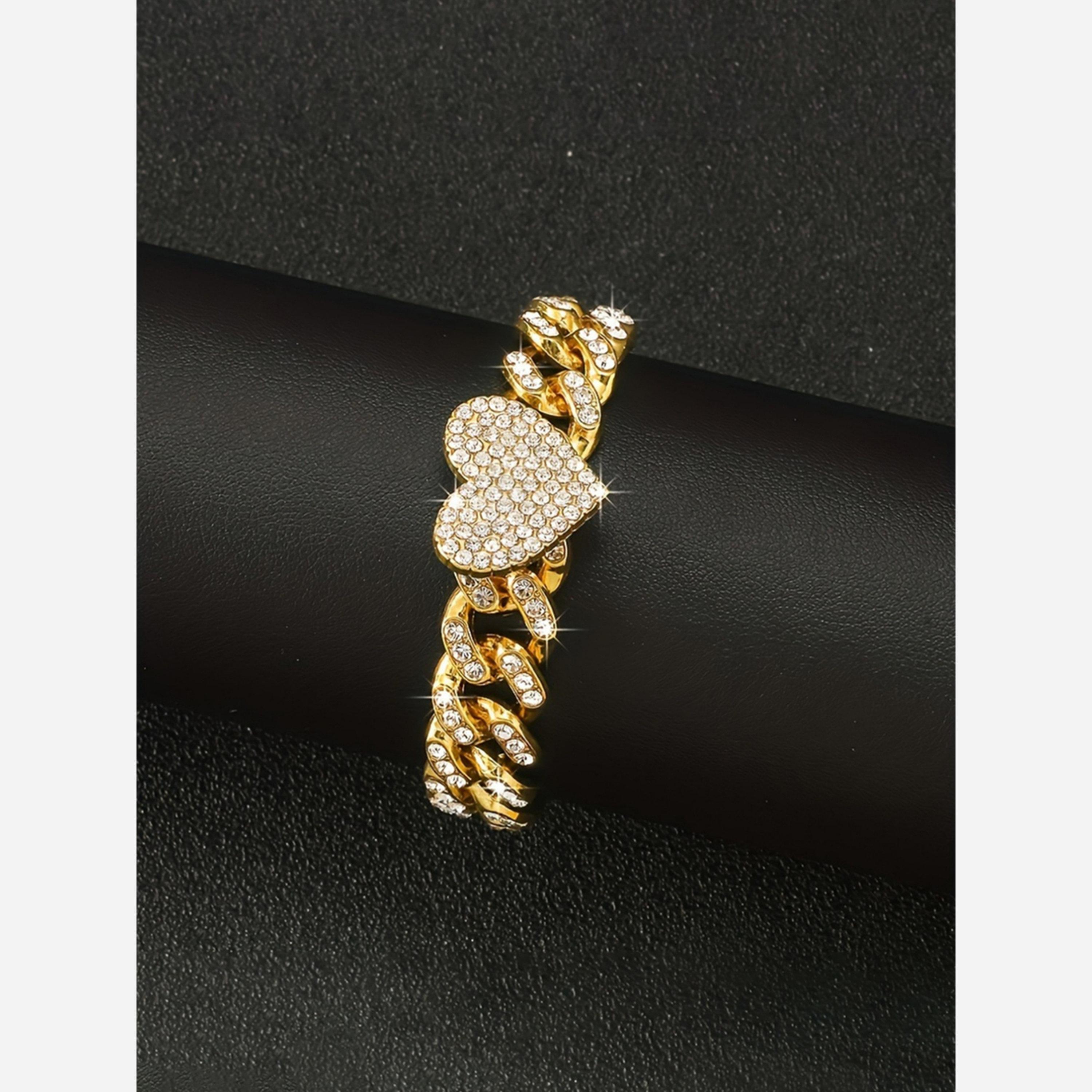 Take Two Gold Embellished Heart Shape Chain Bracelet-women-watchesandjewellery-jewellery-banglesandbracelets-image-4