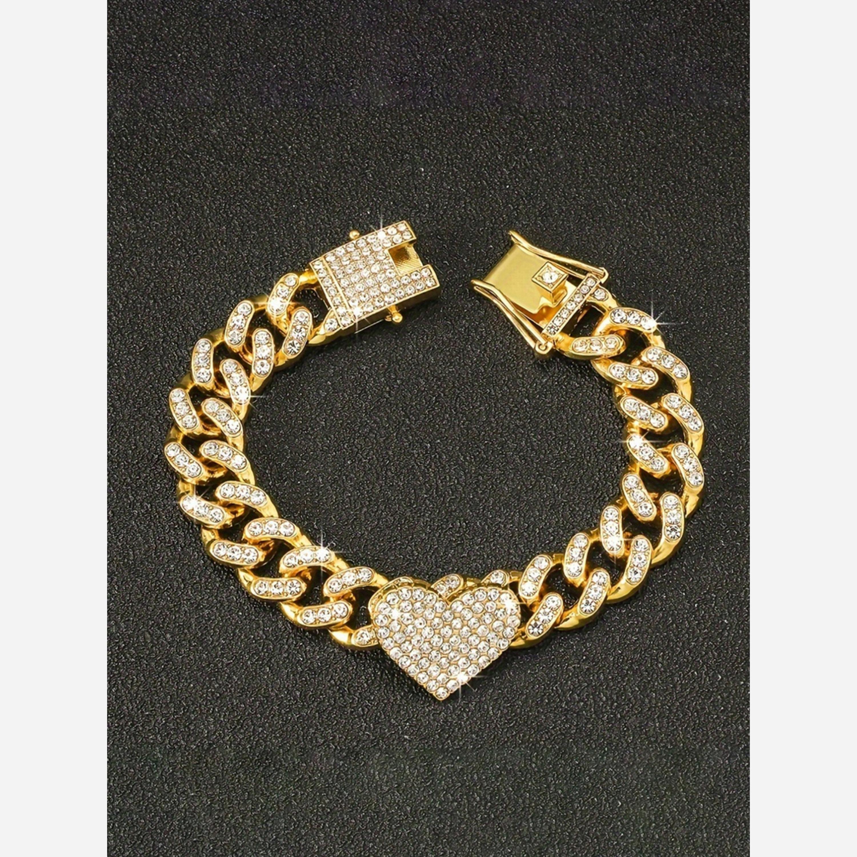 Take Two Gold Embellished Heart Shape Chain Bracelet-women-watchesandjewellery-jewellery-banglesandbracelets-image-5