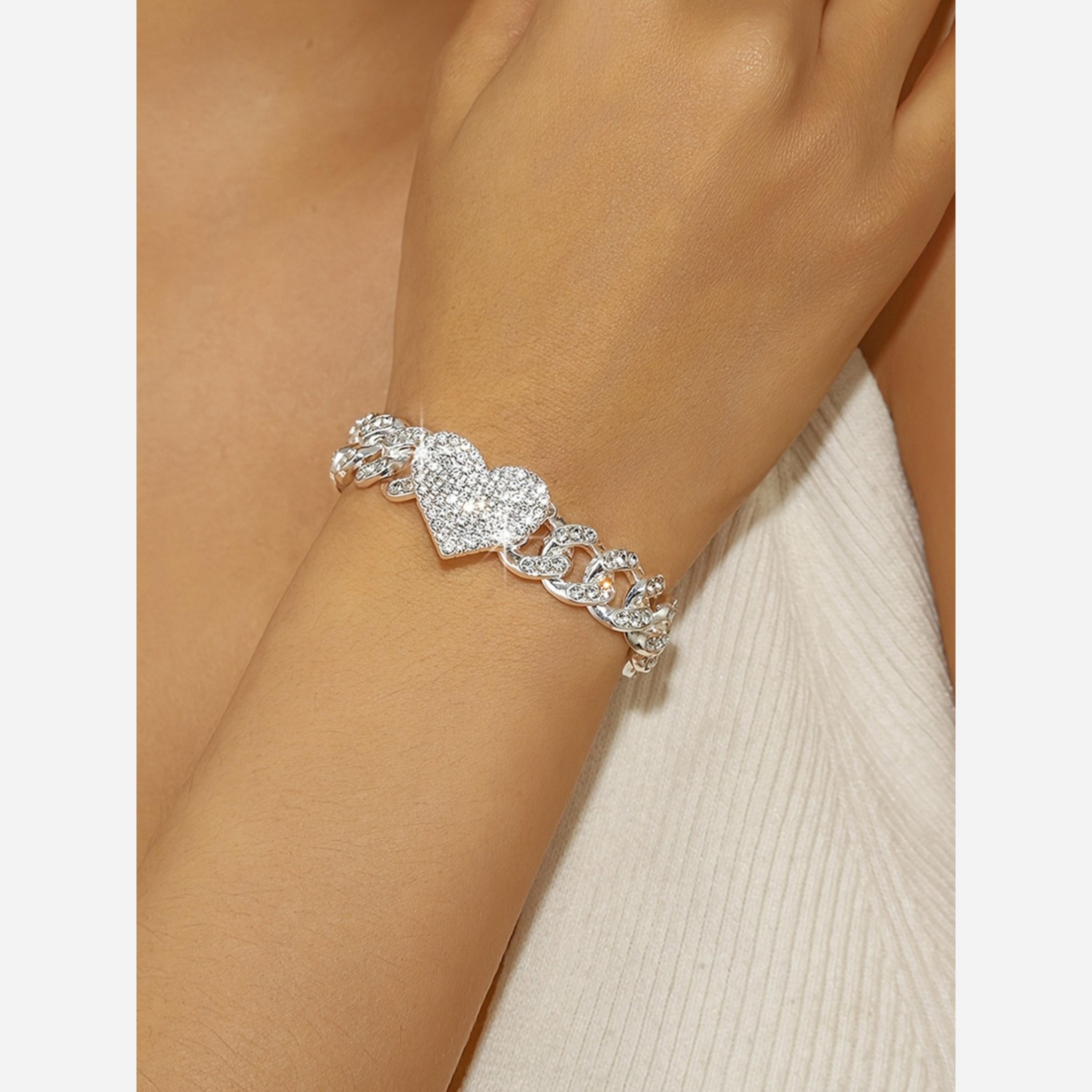 Take Two Sparkling Silver Heart Chain Bracelet-women-watchesandjewellery-jewellery-banglesandbracelets-image-2