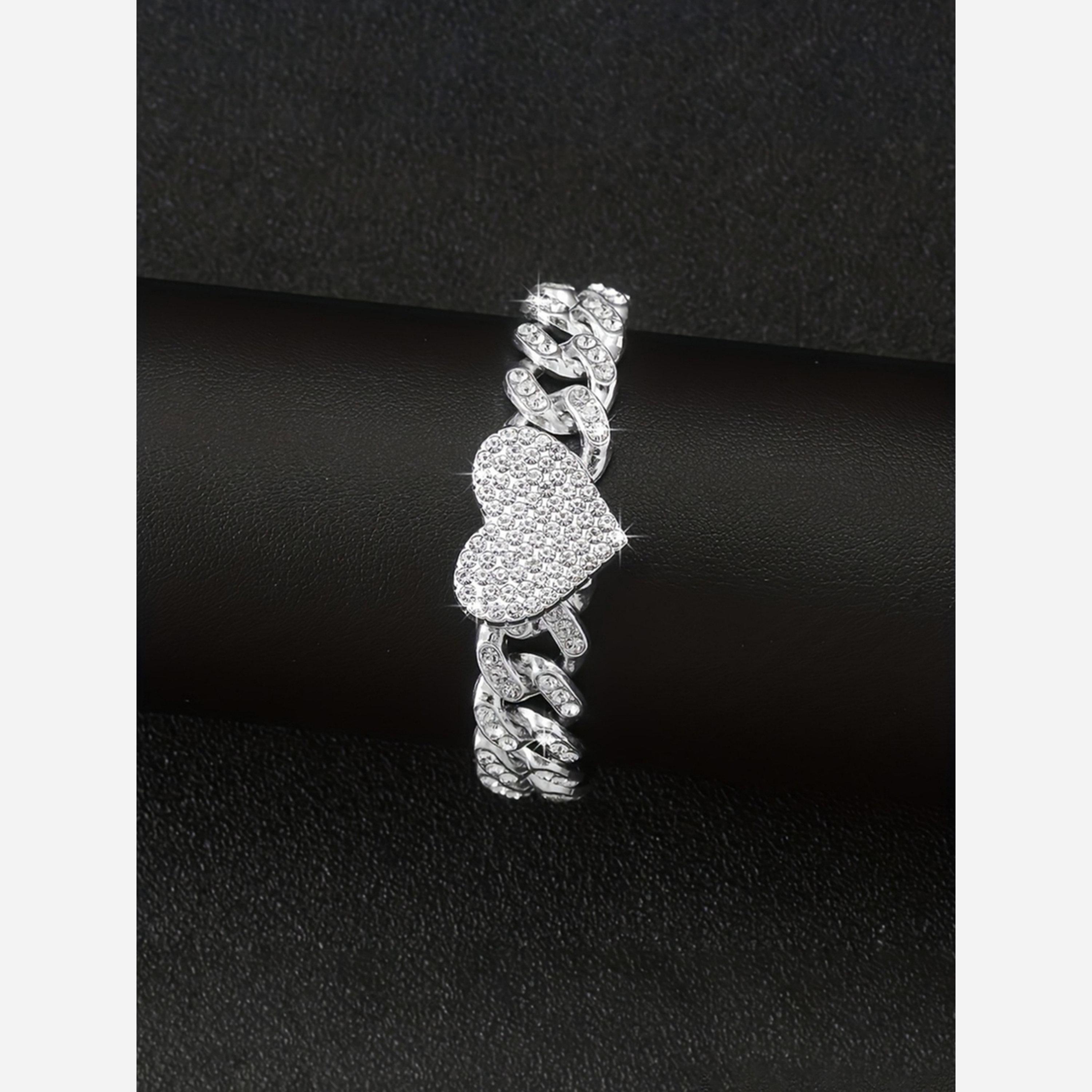 تيك تو - سوار سلسلة فضية لامعة على شكل قلب-women-watchesandjewellery-jewellery-banglesandbracelets-image-4