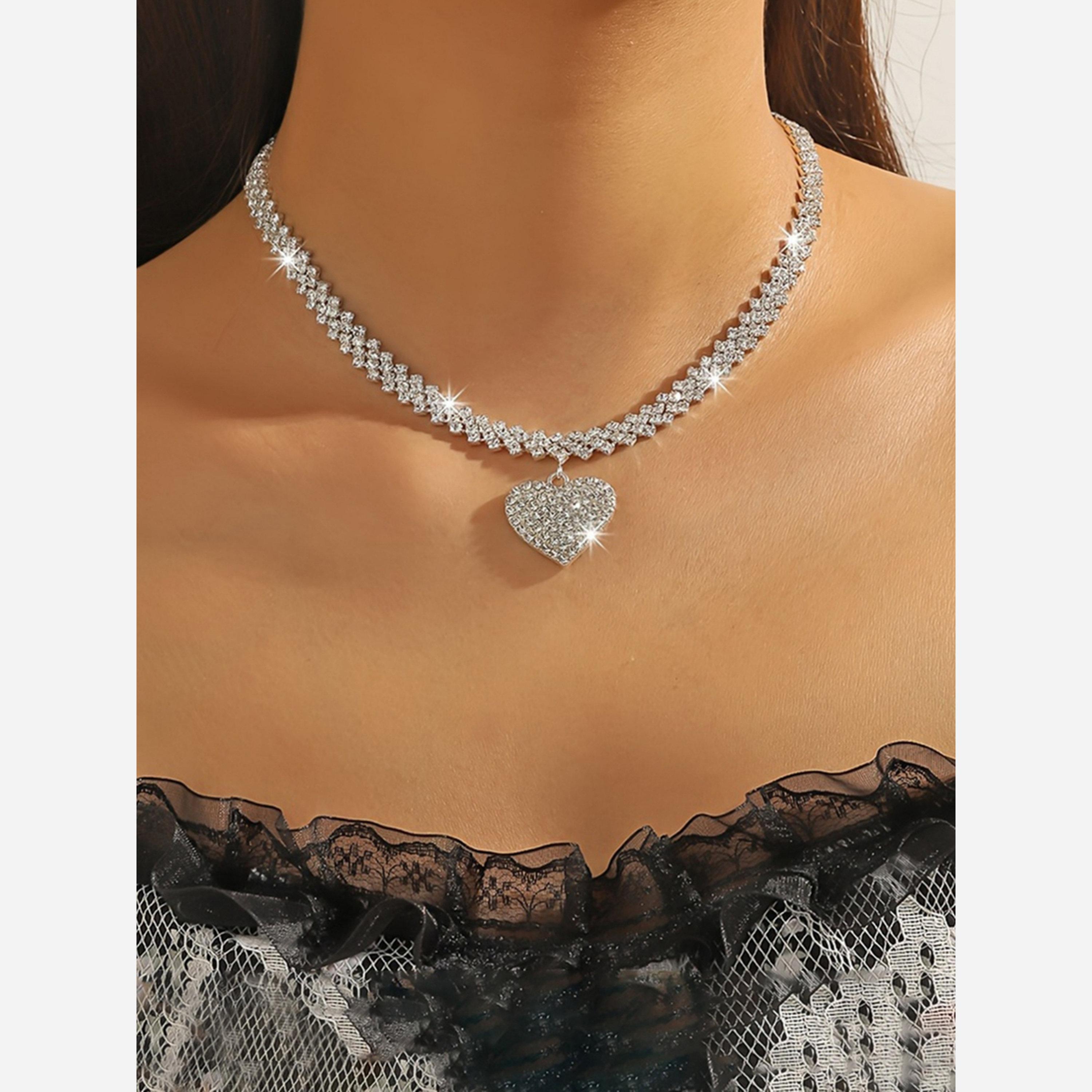 Take Two Sparkling Silver Heart Pendant Necklace-women-watchesandjewellery-jewellery-necklacesandpendants-image-2