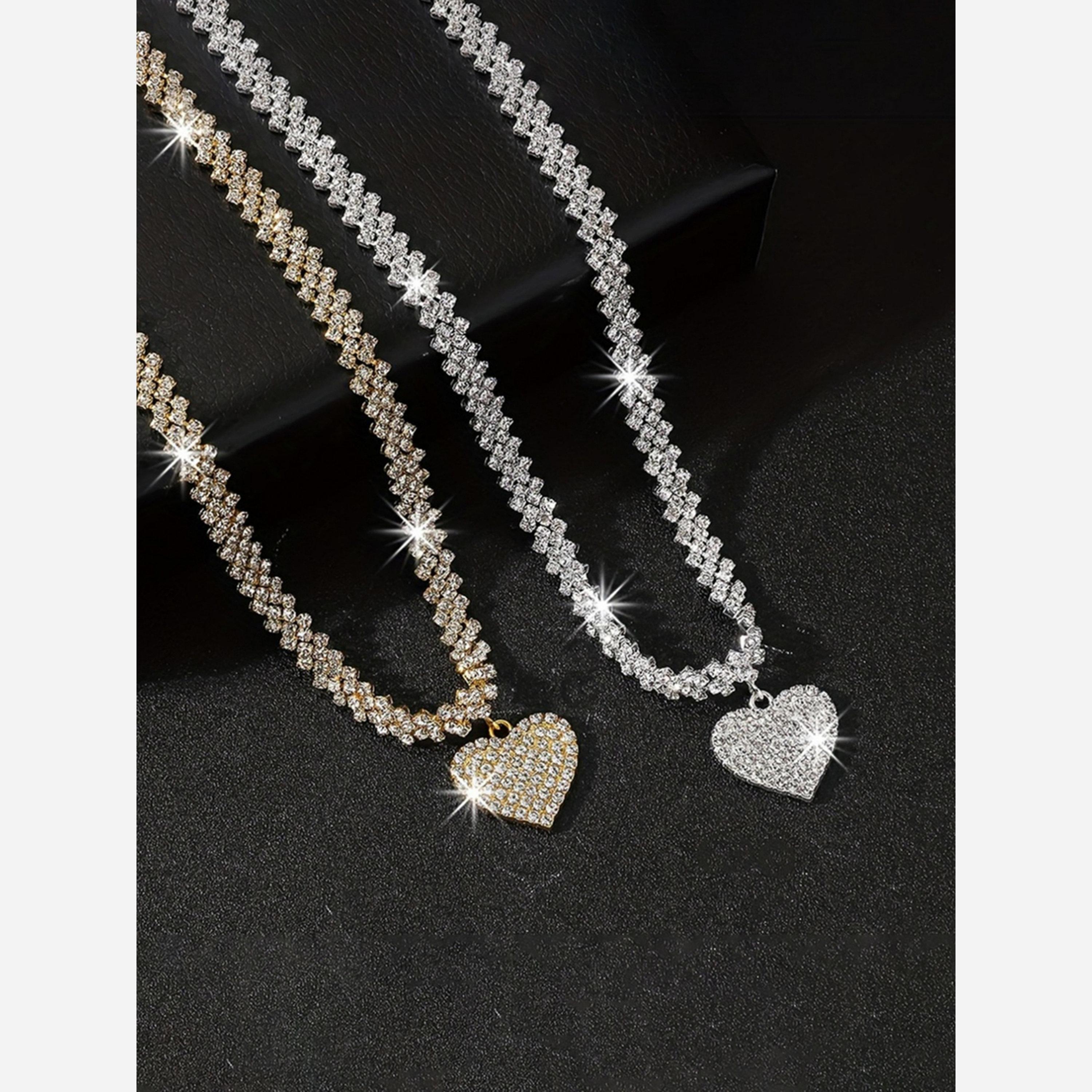Take Two Sparkling Silver Heart Pendant Necklace-women-watchesandjewellery-jewellery-necklacesandpendants-image-3