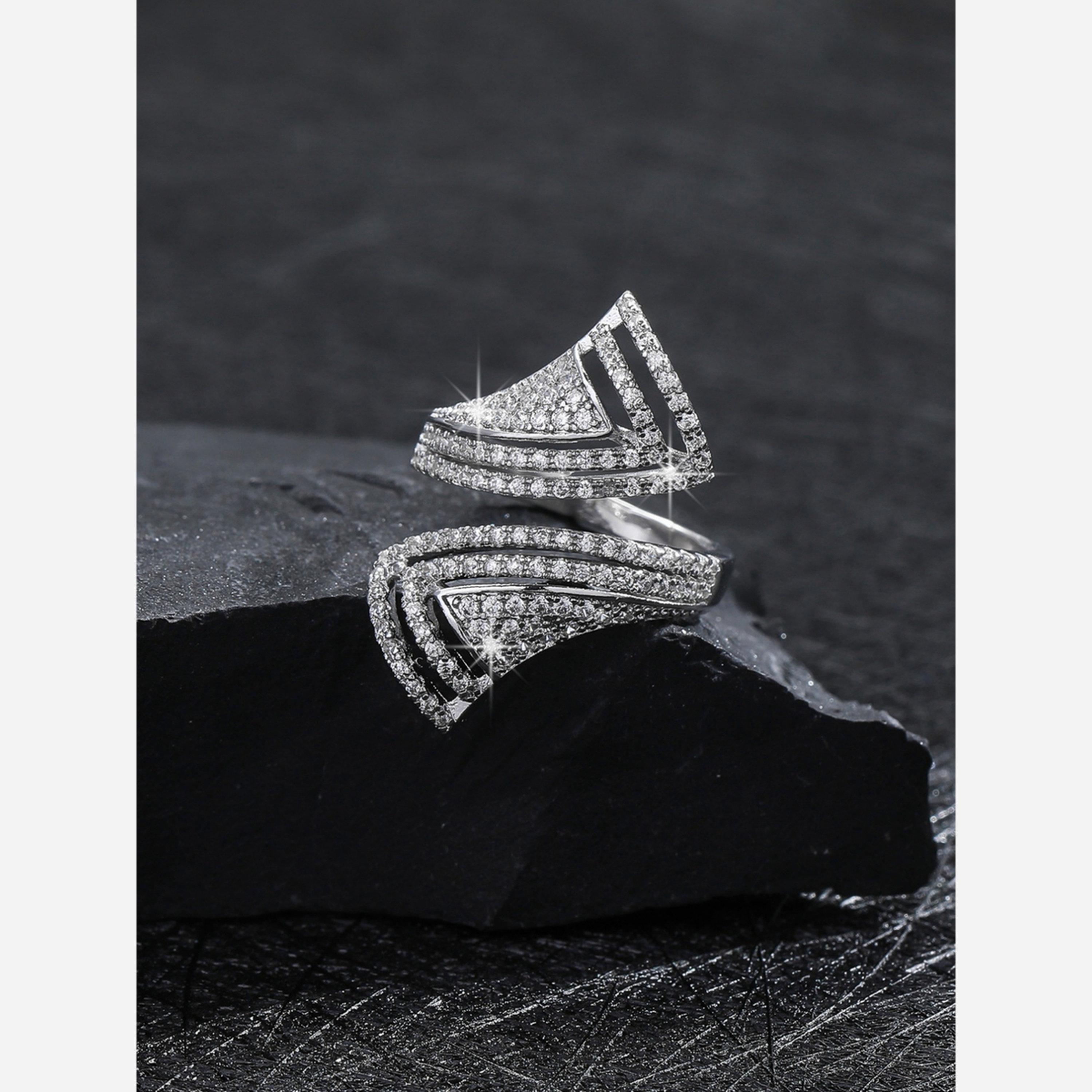 تيك تو - خاتم مفتوح هندسي من الفضة-women-watchesandjewellery-jewellery-rings-image-2