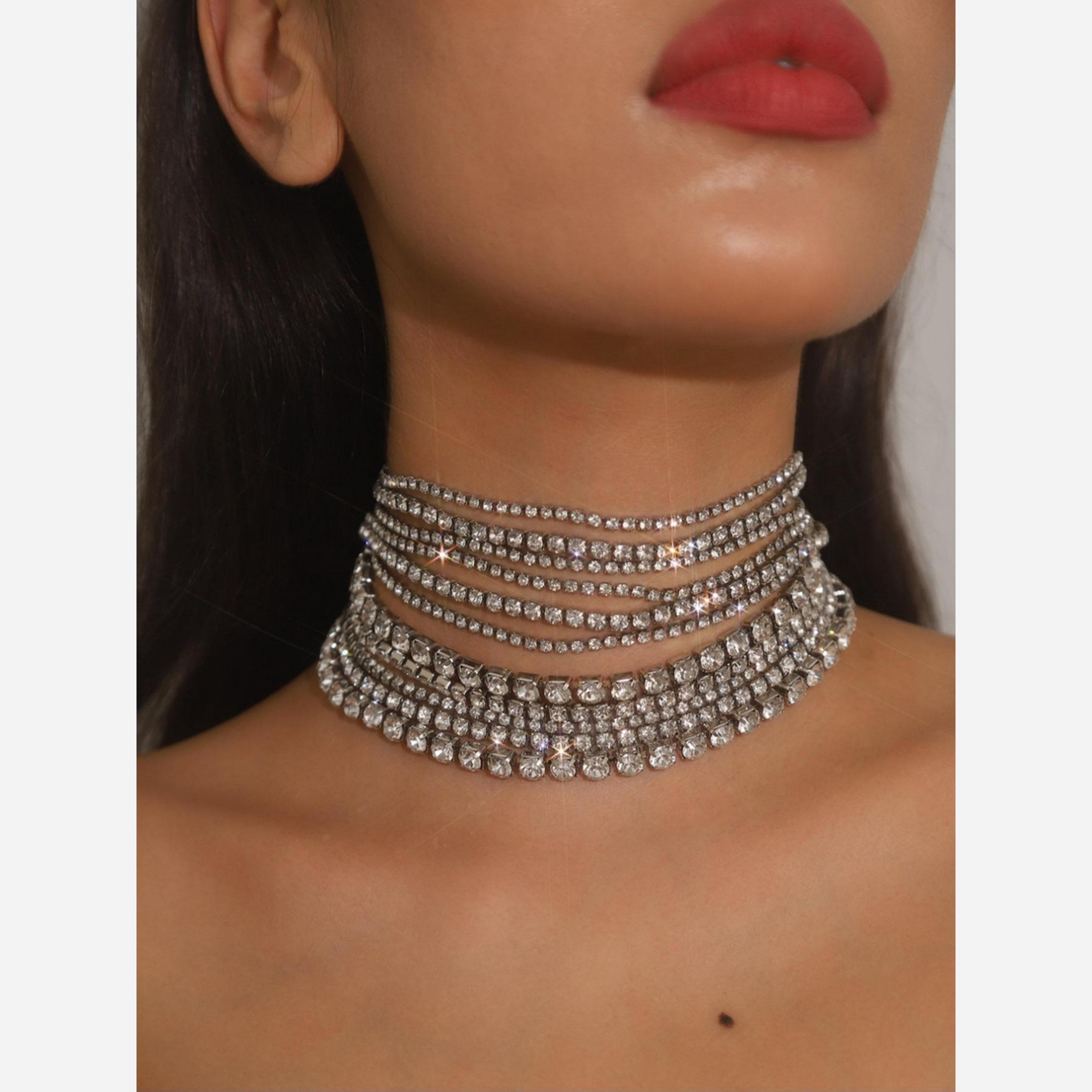 Take Two Silver Crystal Layered Choker Necklace-women-watchesandjewellery-jewellery-necklacesandpendants-image-2