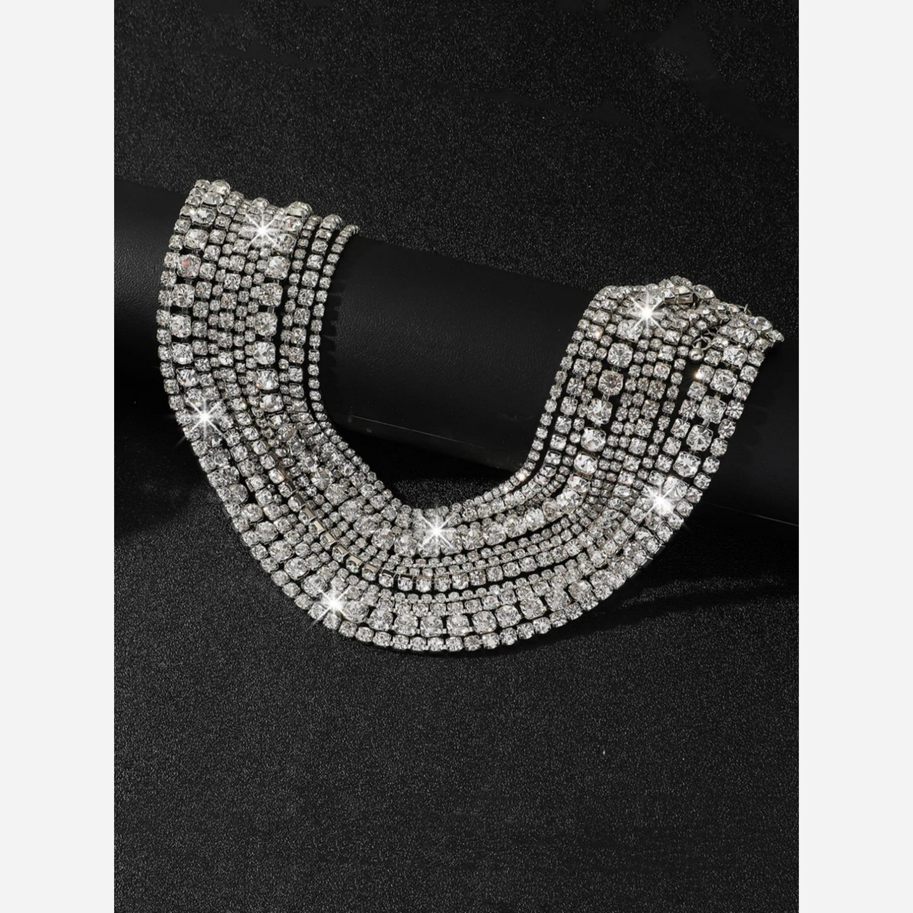 Take Two Silver Crystal Layered Choker Necklace-women-watchesandjewellery-jewellery-necklacesandpendants-image-3