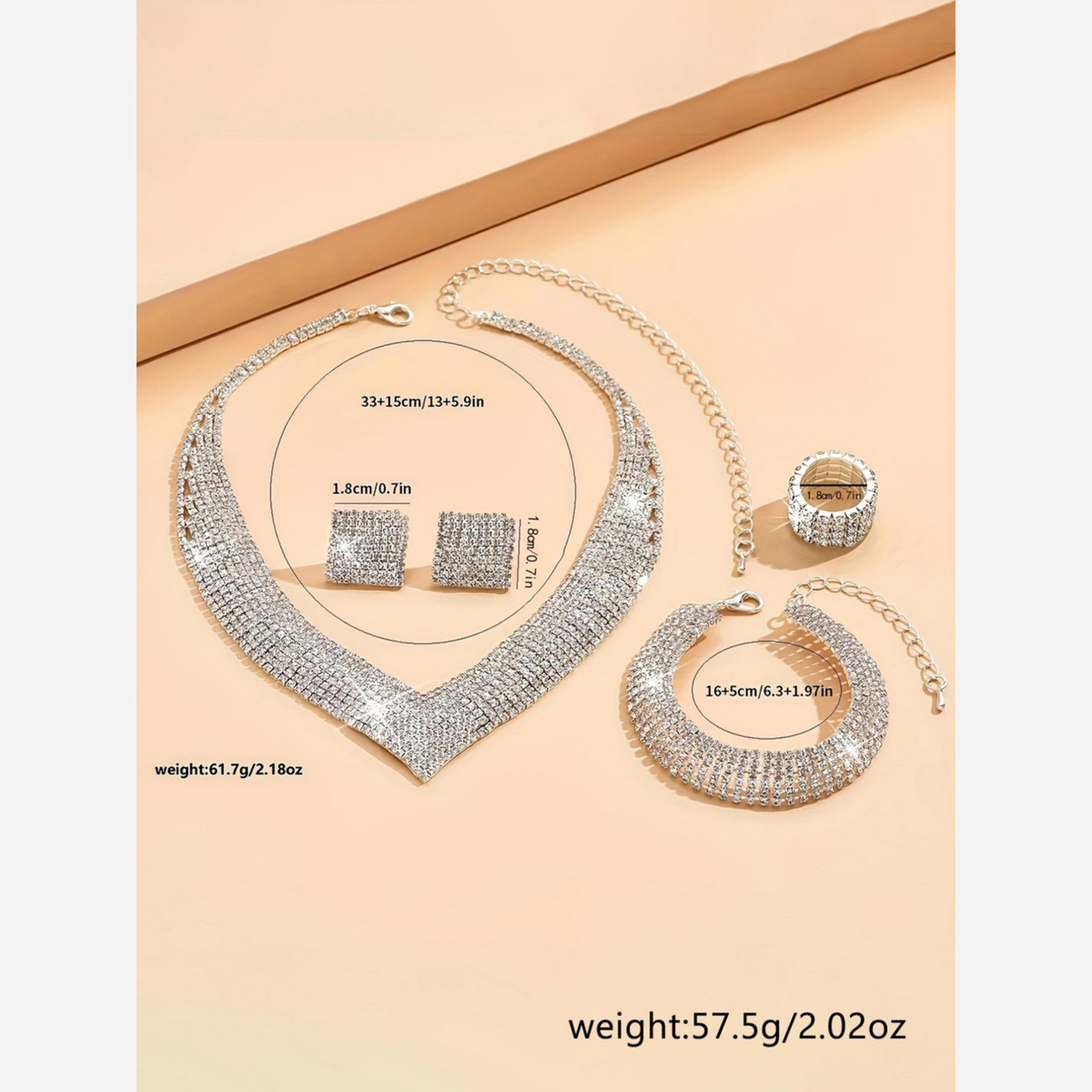 تيك تو - طقم عقد وخاتم وأقراط وسوار من أحجار الراين الفضية اللامعة-women-watchesandjewellery-jewellery-jewellerysets-image-5