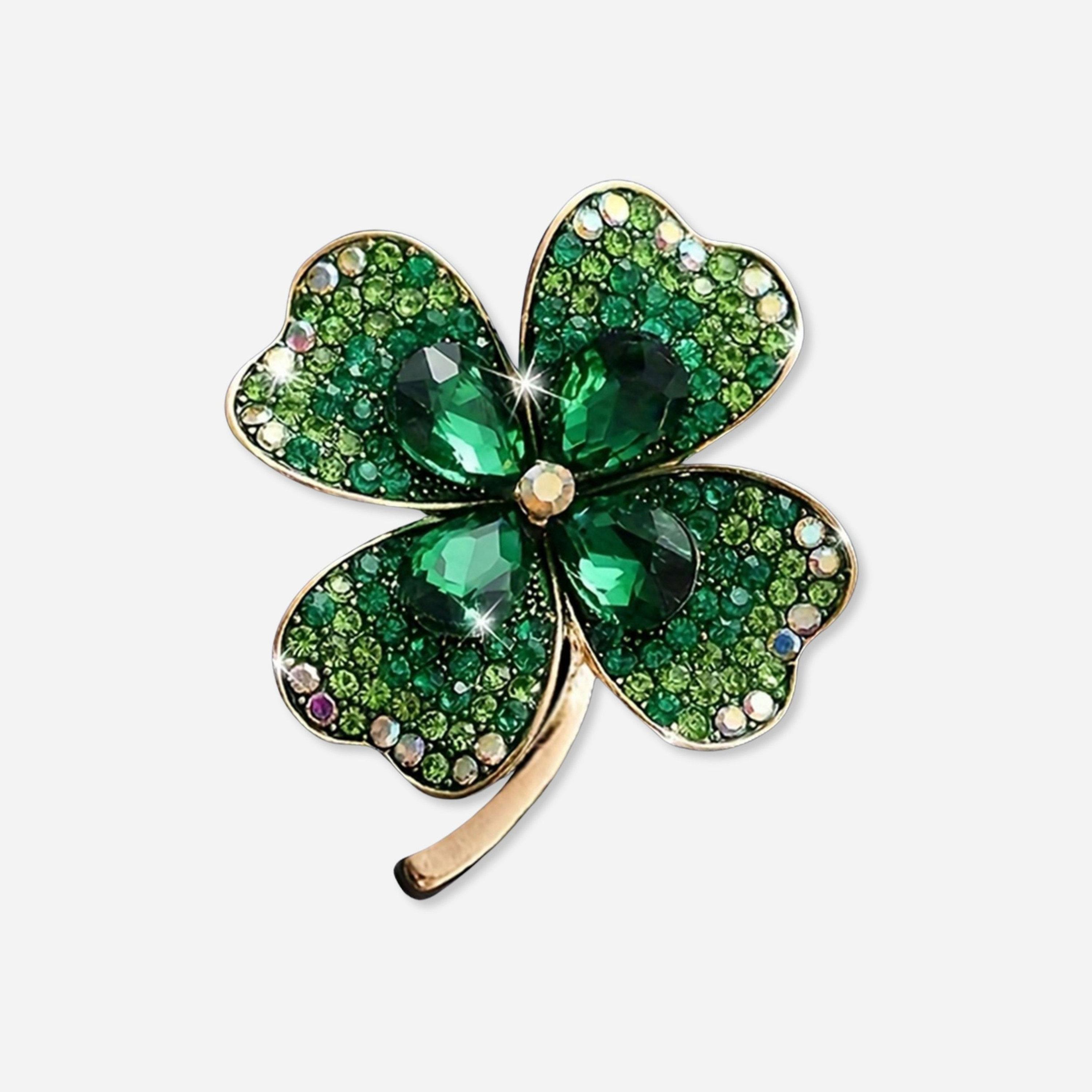 تيك تو - بروش على شكل زهرة البرسيم من الكريستال لون أخضر الزمردي-women-watchesandjewellery-jewellery-brooches-image-1