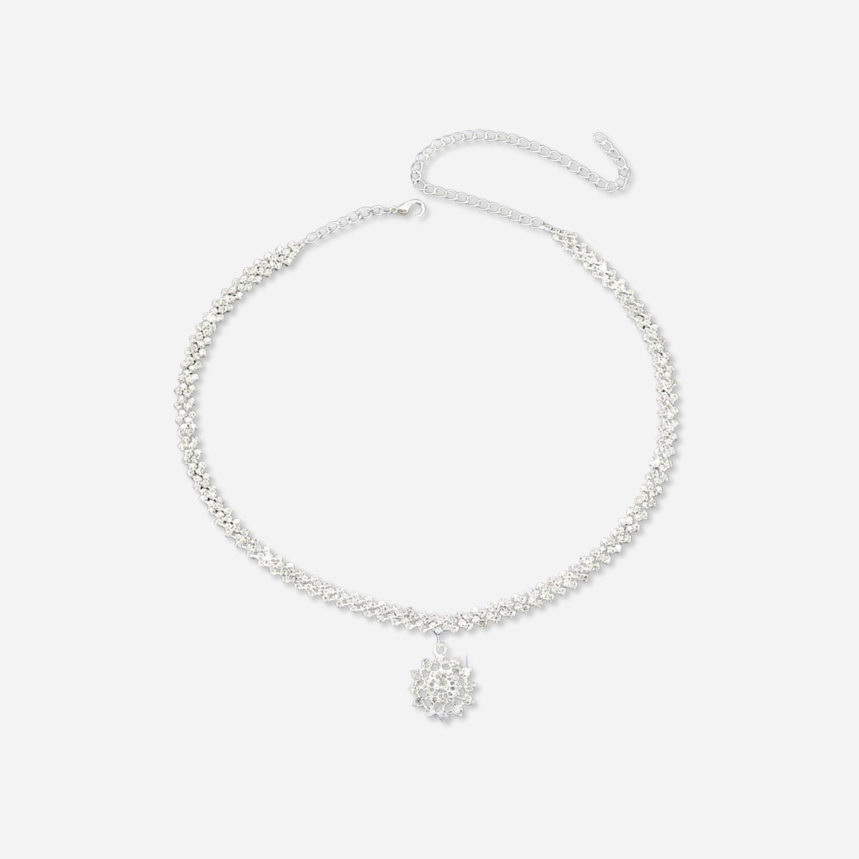 تيك تو - قلادة فضية مزينة بحلية على شكل زهرة ثلجية مرصعة بالكريستال-women-watchesandjewellery-jewellery-necklacesandpendants-image-1