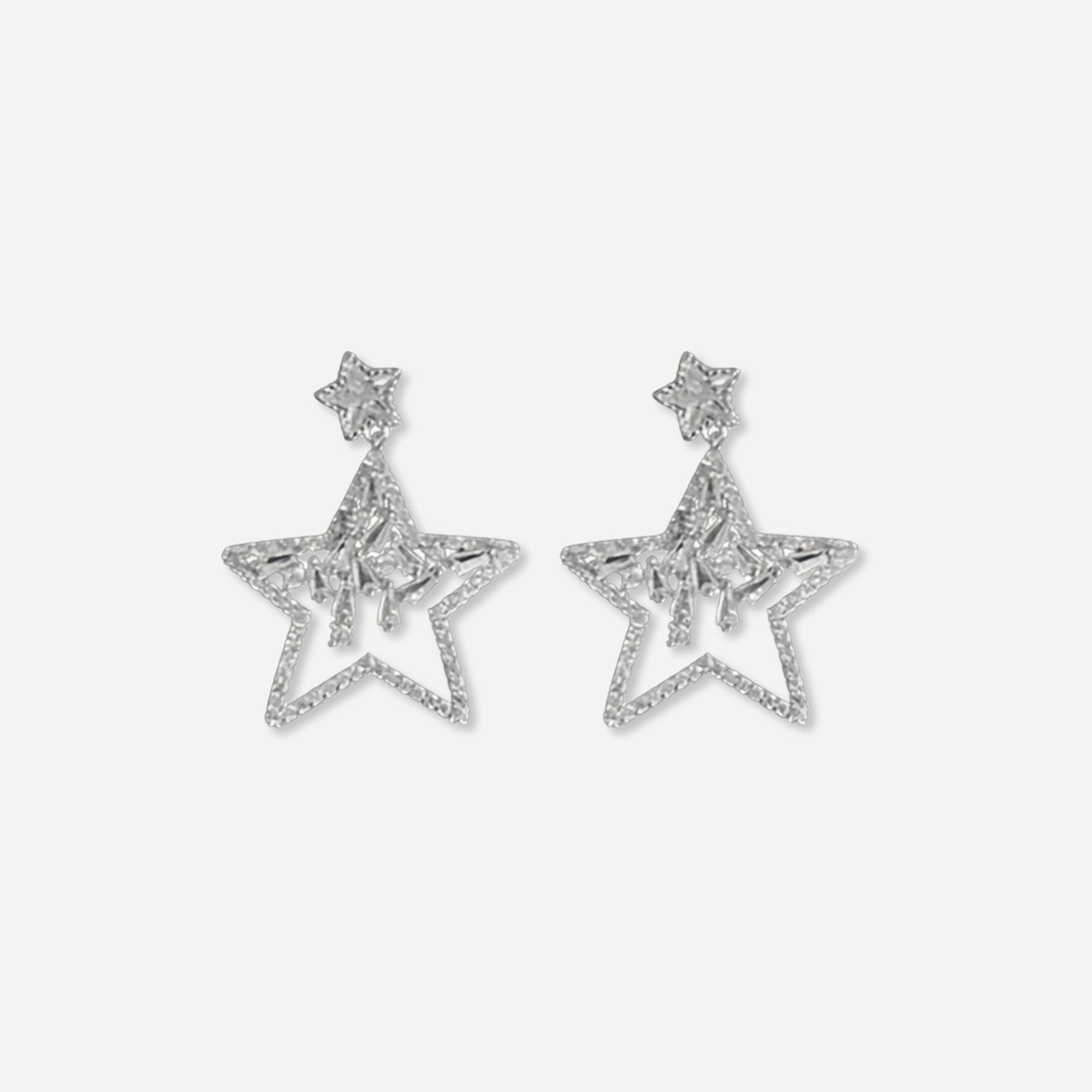 Take Two Embellished Silver Star Dangle Earrings-women-watchesandjewellery-jewellery-earrings-image-1