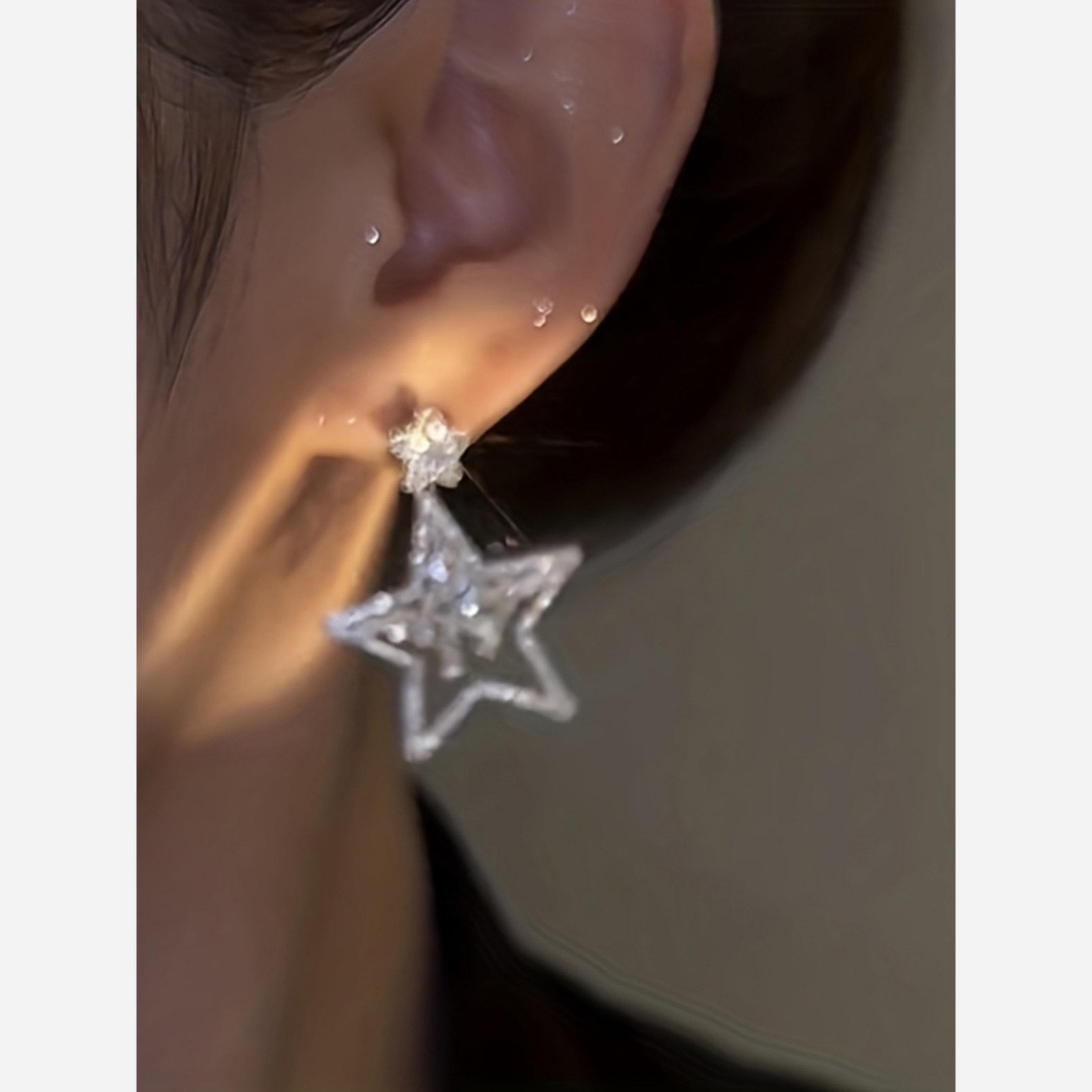 Take Two Embellished Silver Star Dangle Earrings-women-watchesandjewellery-jewellery-earrings-image-4