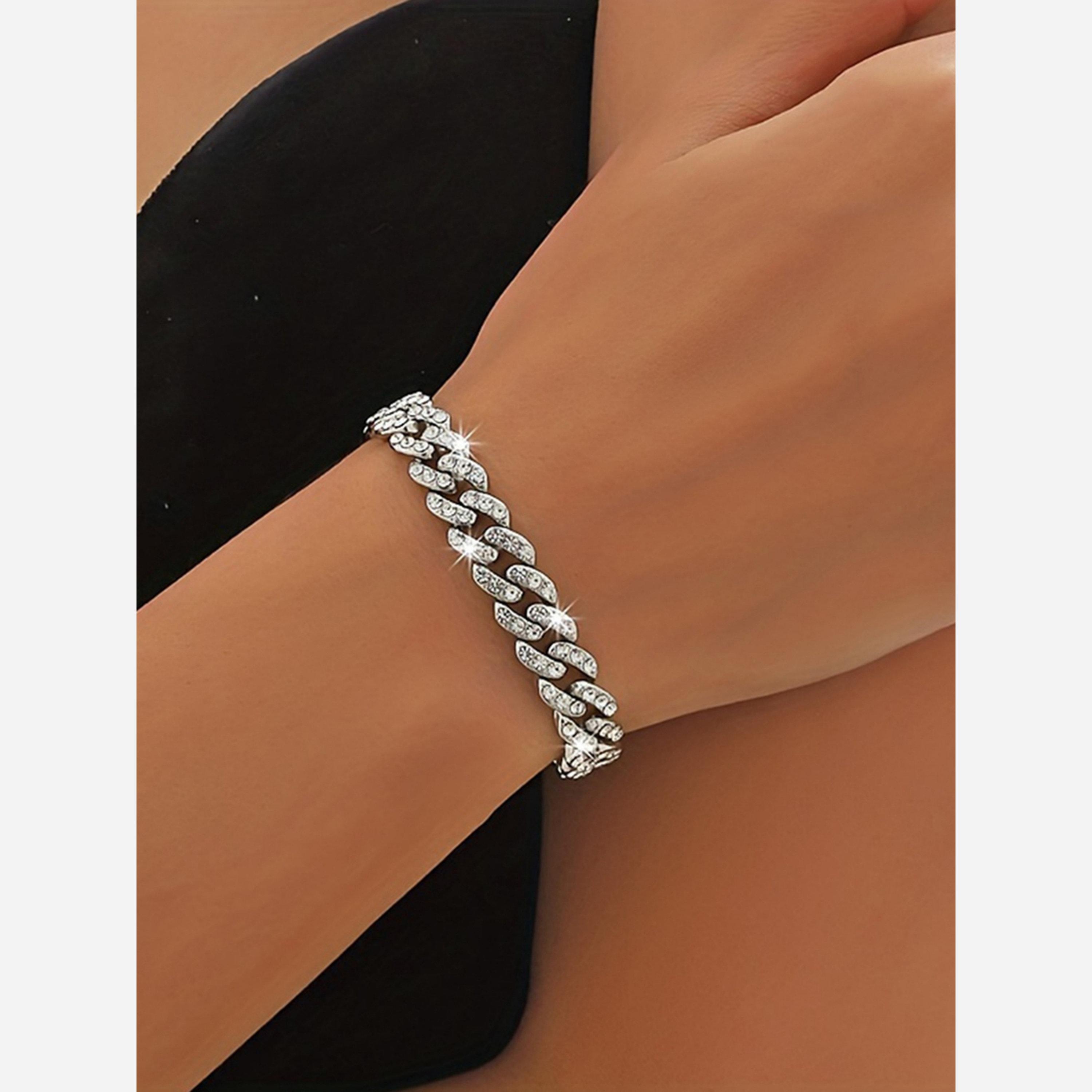 تيك تو - سوار سلسلة كوبية مزين بالفضة-women-watchesandjewellery-jewellery-banglesandbracelets-image-2