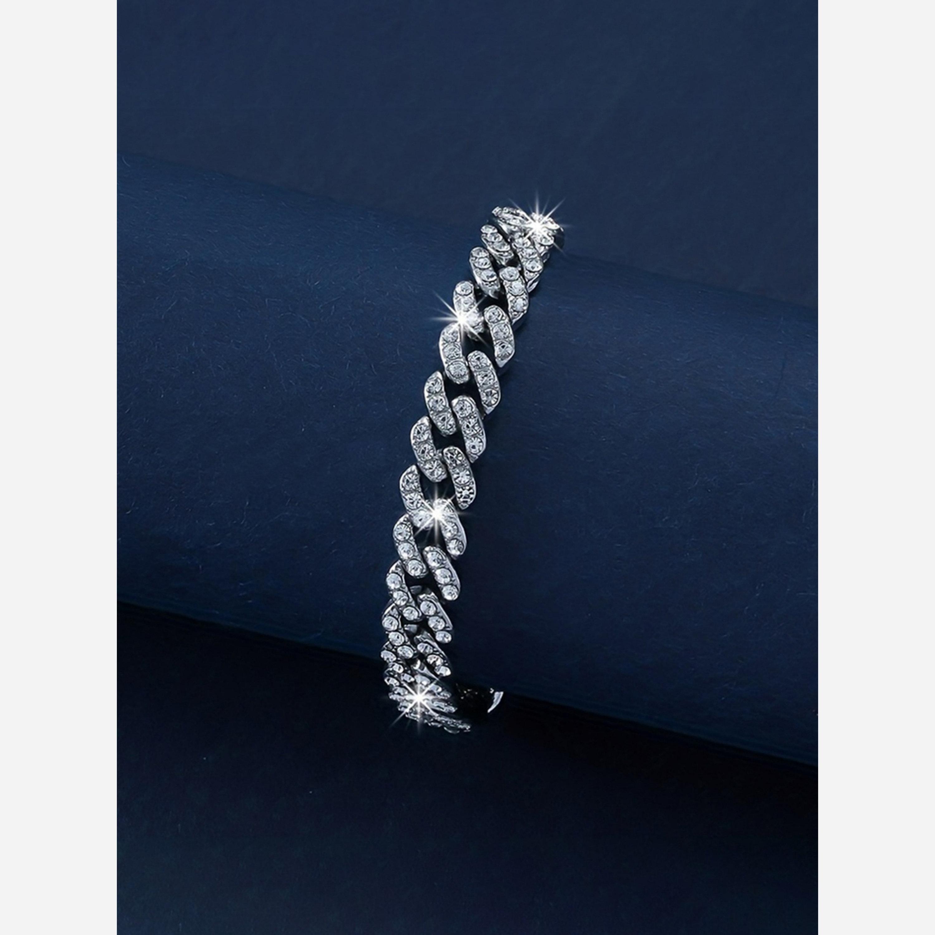 تيك تو - سوار سلسلة كوبية مزين بالفضة-women-watchesandjewellery-jewellery-banglesandbracelets-image-3