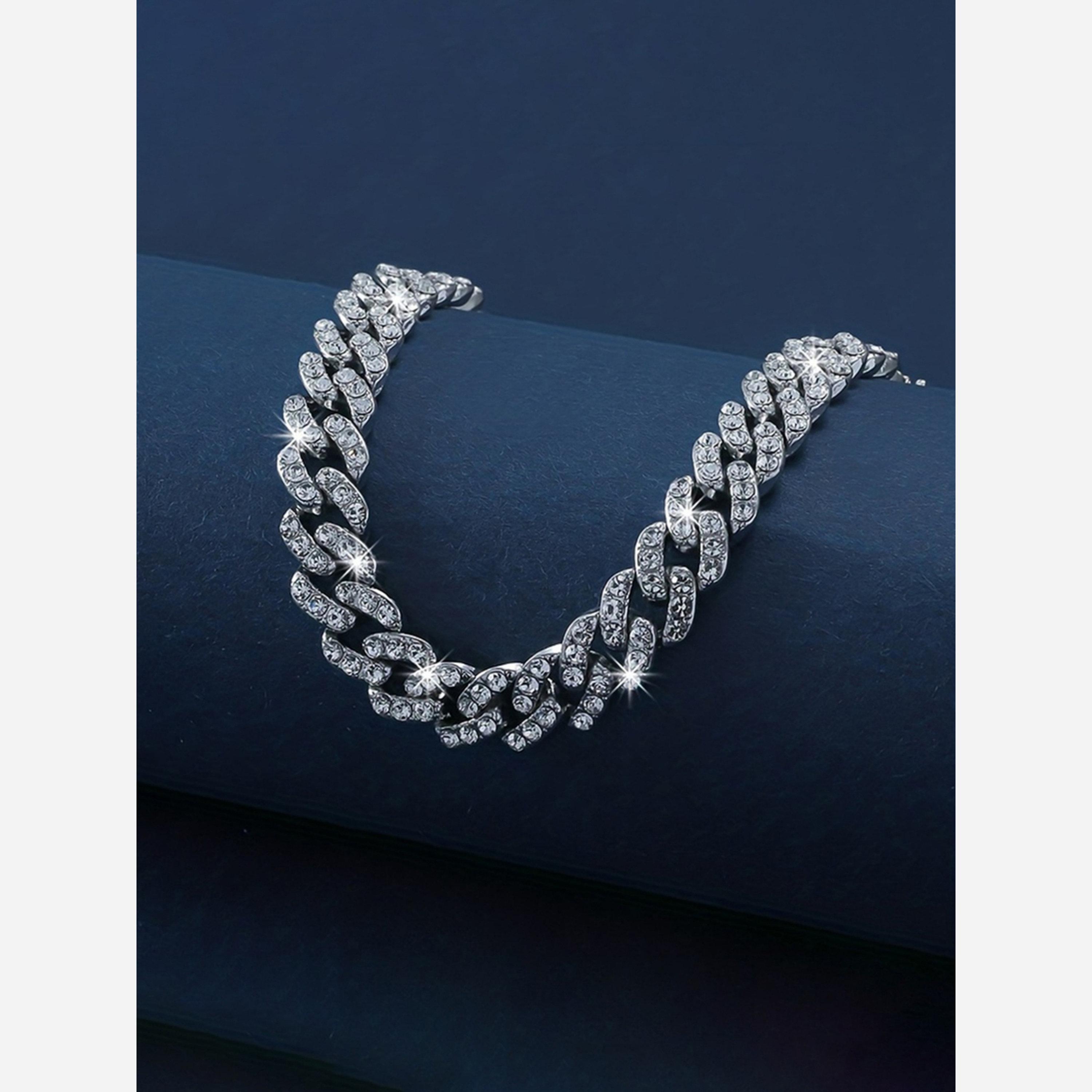 تيك تو - سوار سلسلة كوبية مزين بالفضة-women-watchesandjewellery-jewellery-banglesandbracelets-image-4
