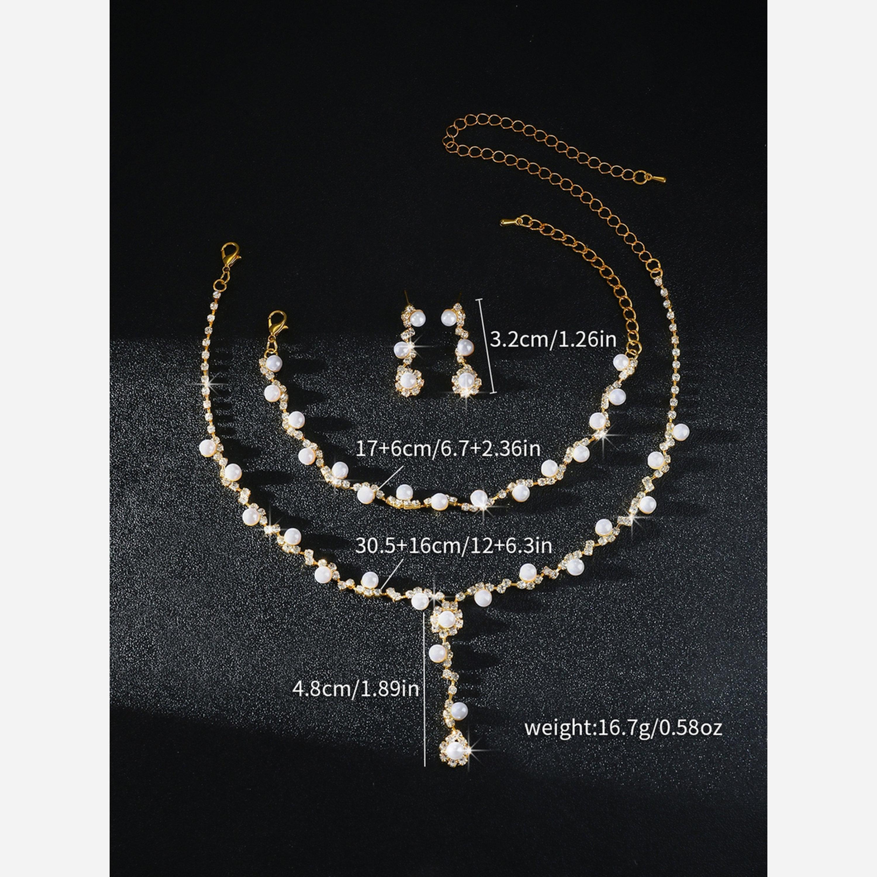 تيك تو - طقم عقد من اللؤلؤ الذهبي مع سوار وأقراط-women-watchesandjewellery-jewellery-jewellerysets-image-5