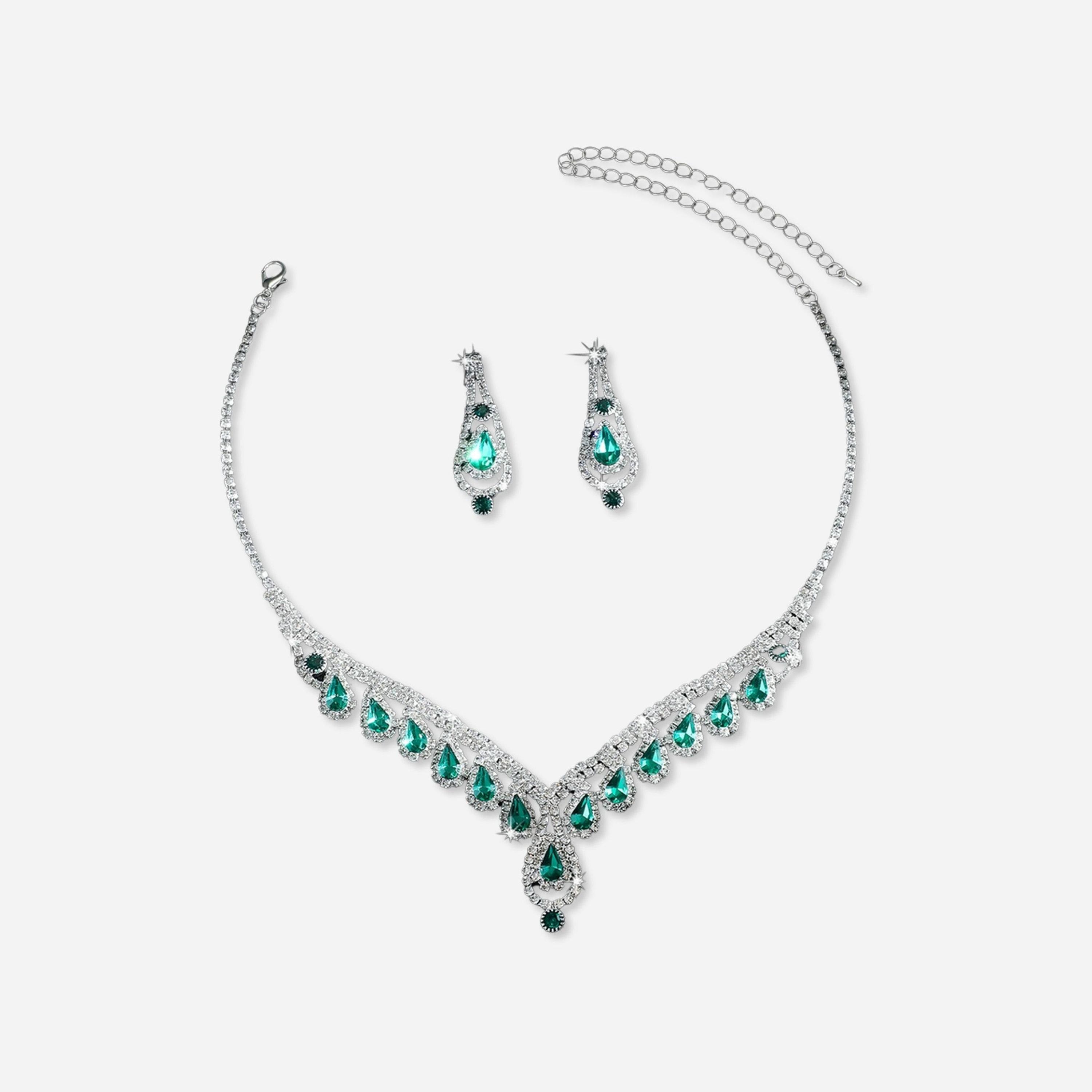 تيك تو - طقم عقد وأقراط من الكريستال لون أخضر الزمردي-women-watchesandjewellery-jewellery-jewellerysets-image-1