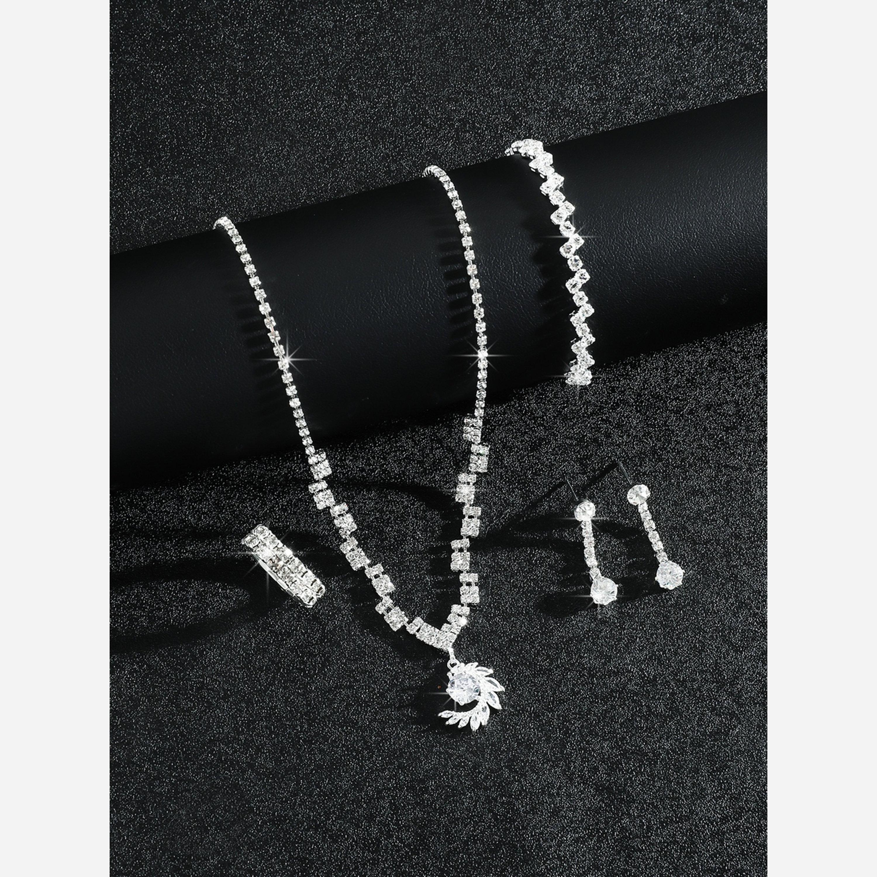 Take Two Silver Crystal Necklace with Earrings and Bracelet and Ring Set-women-watchesandjewellery-jewellery-jewellerysets-image-3