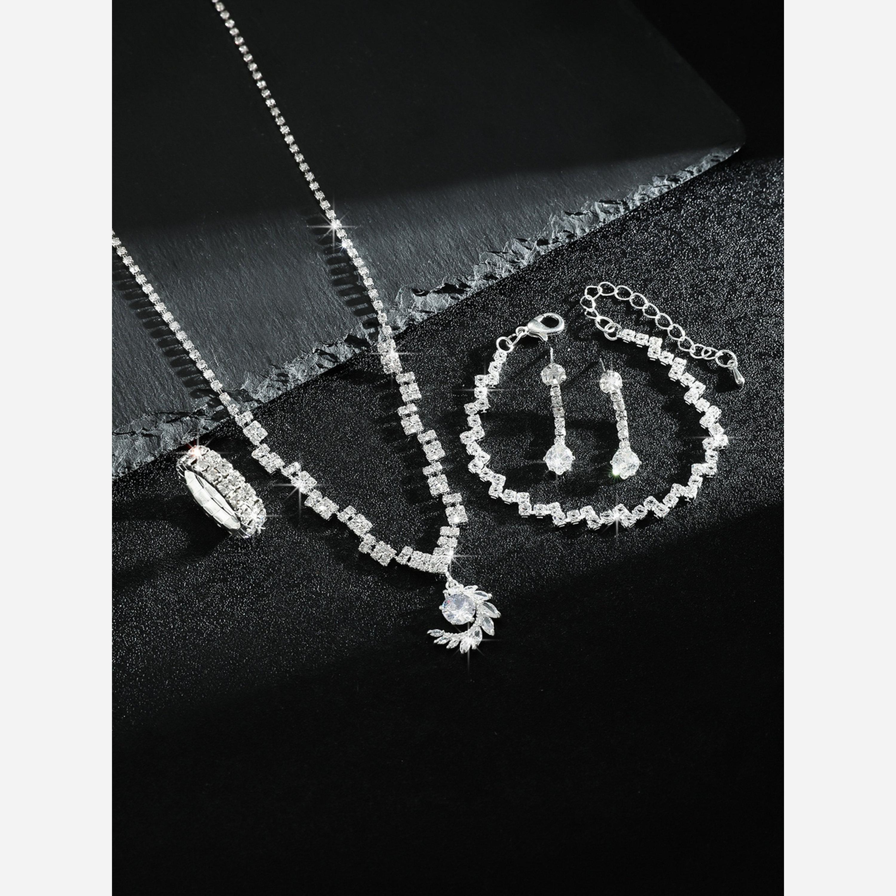 تيك تو - طقم عقد وأقراط وسوار وخاتم من الكريستال الفضي-women-watchesandjewellery-jewellery-jewellerysets-image-6